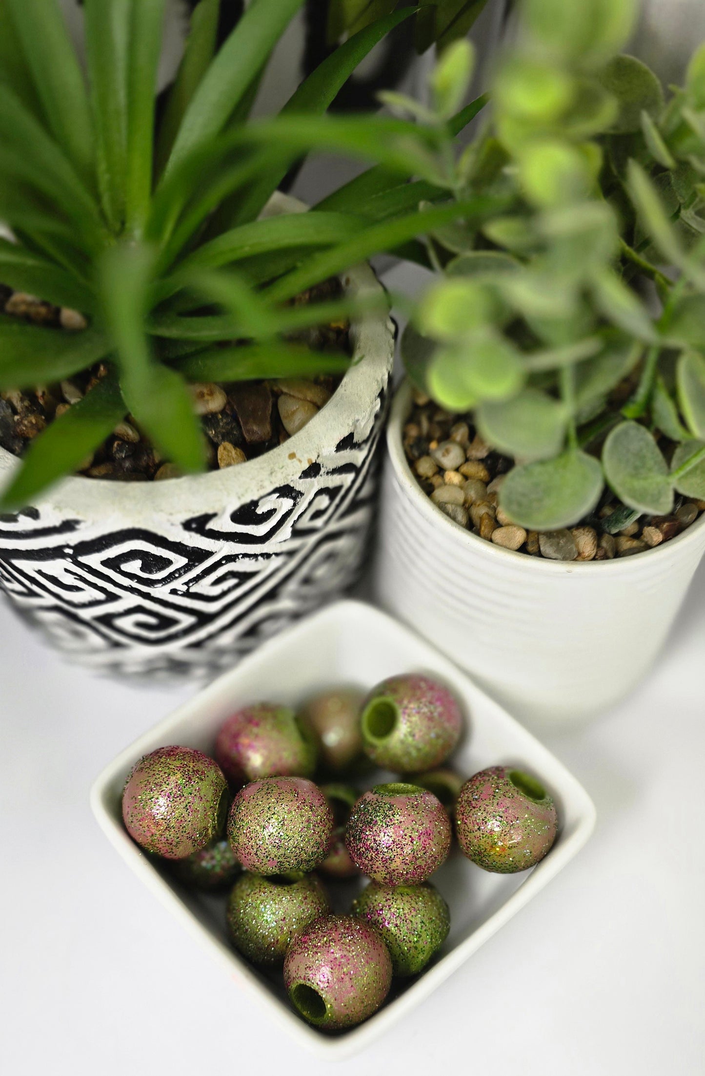 Wicked Pink and Green Glitter Beads