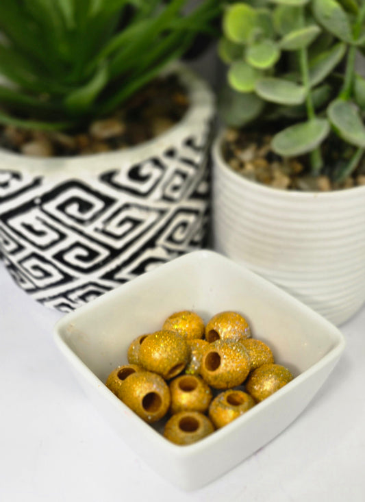 Gold Beads with Gold Glitter Flakes