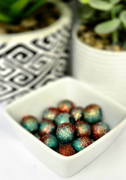 Burnt Orange Turquoise and Gold Glitter Beads