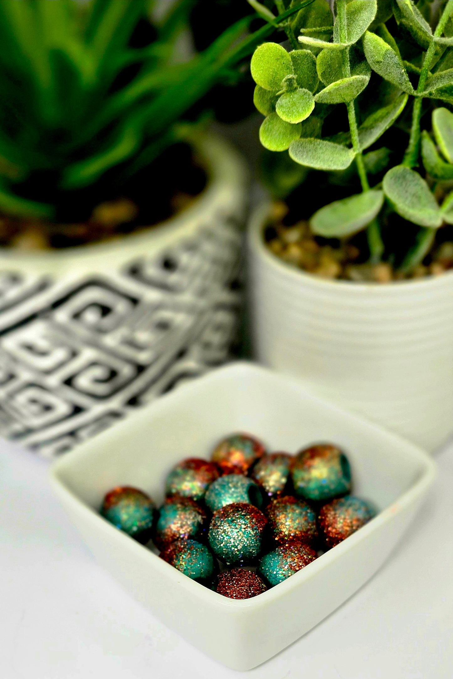 Burnt Orange Turquoise and Gold Glitter Beads