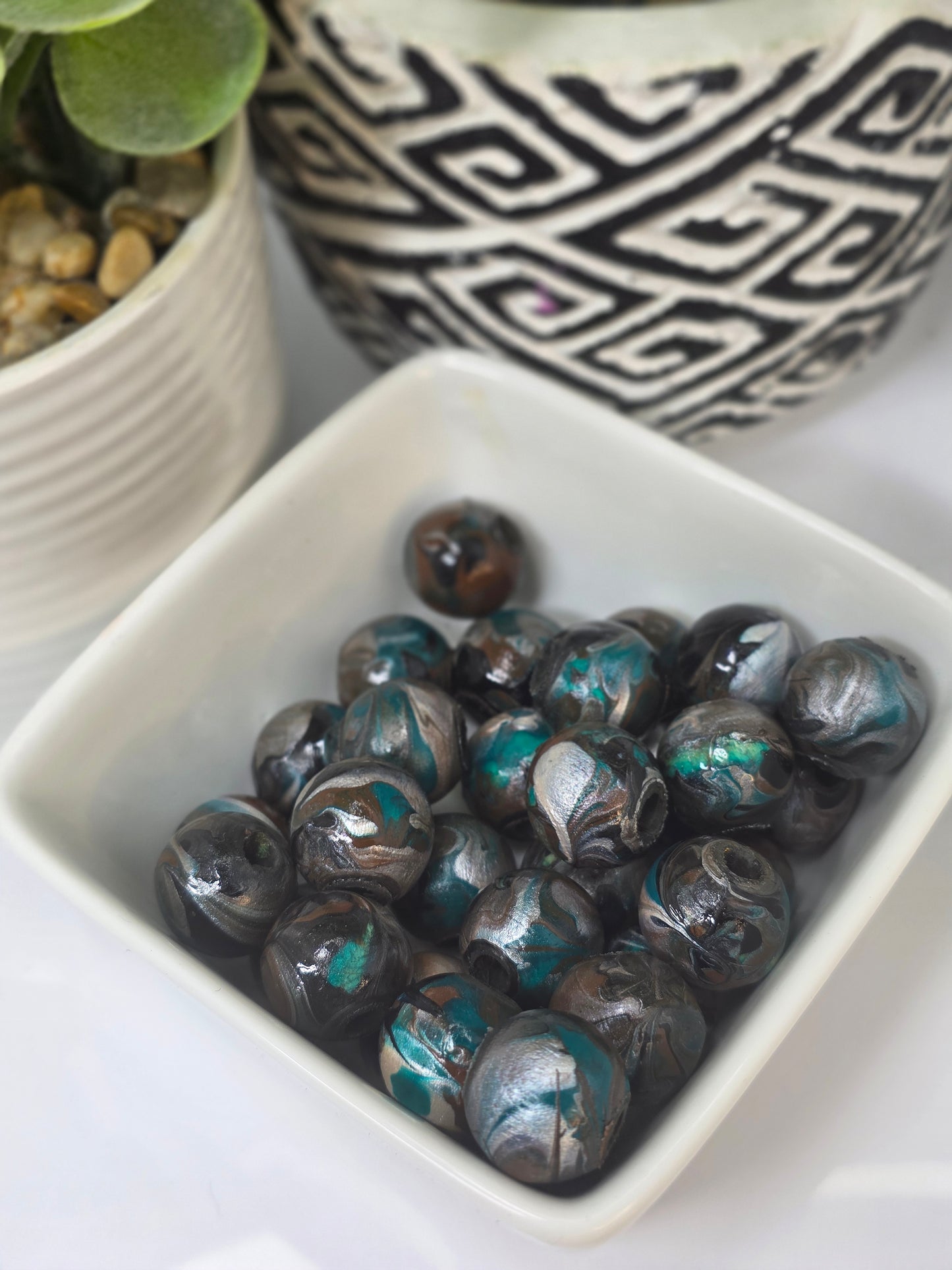 Brown, Pearl, Teal and Black