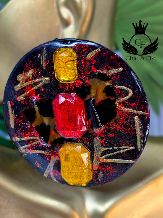 Ms.Nakita Red Black Gold Extra Large Stud Earrings