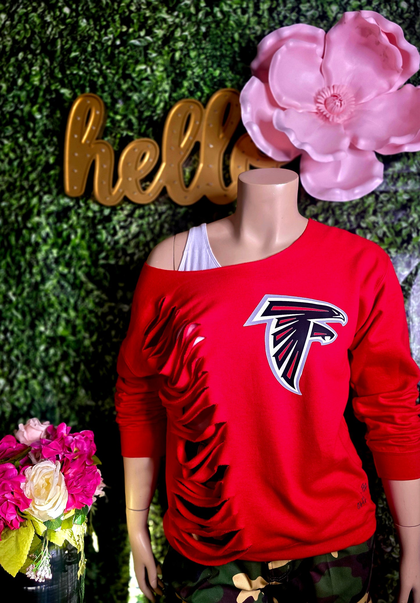 Falcons Ripped Off Shoulder Sweatshirt