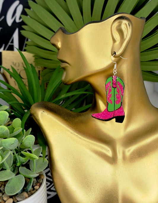 Ms.Bey Pink and Green Glitter Cow Girl Boots image 1