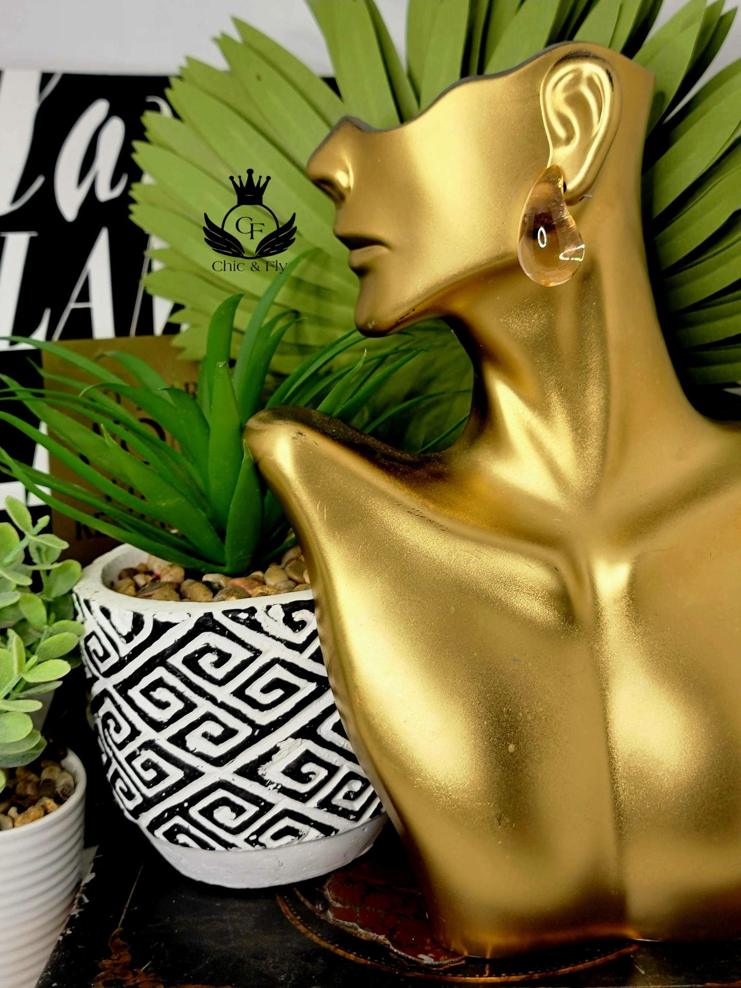 Ms. Terra Transparent Orange Trendy Bauble Tear Drop Earring image 0