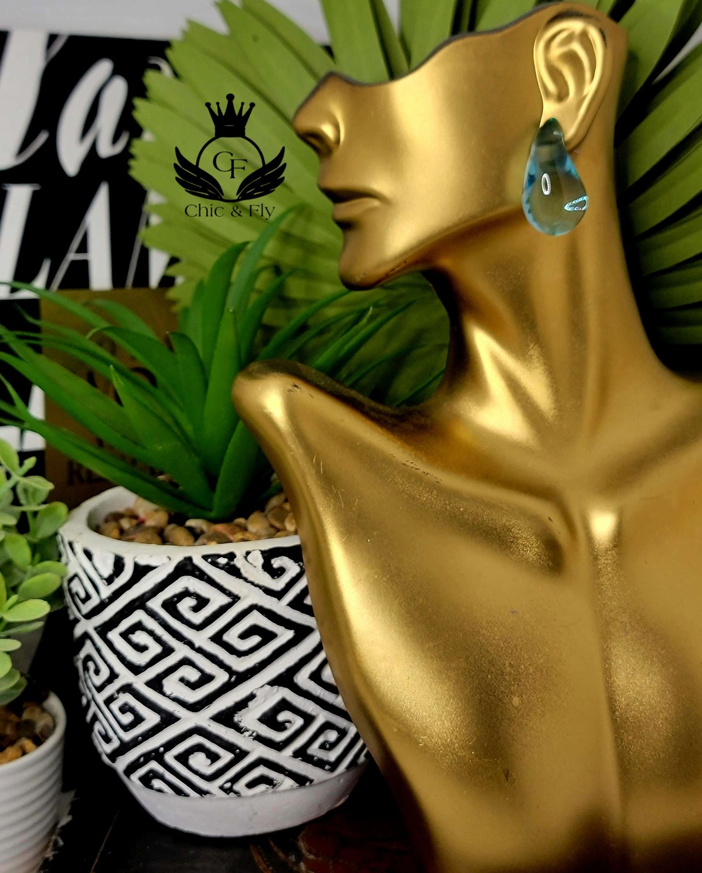 Ms. Terra Transparent Blue Trendy Bauble Tear Drop Earring image 0