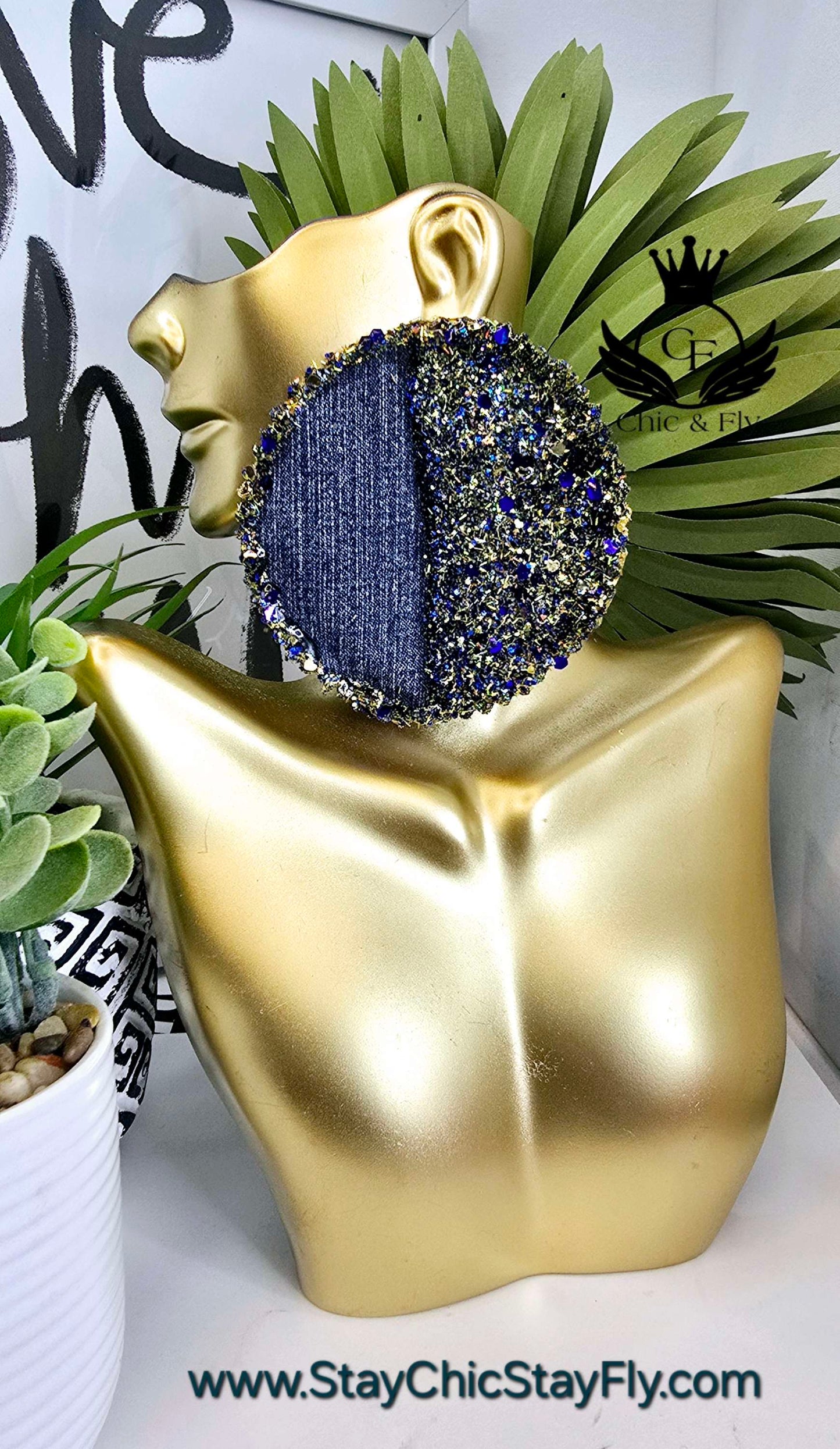 Ms. Danitta... Round Denim Blue and Gold Devastating Denim Collection image 1