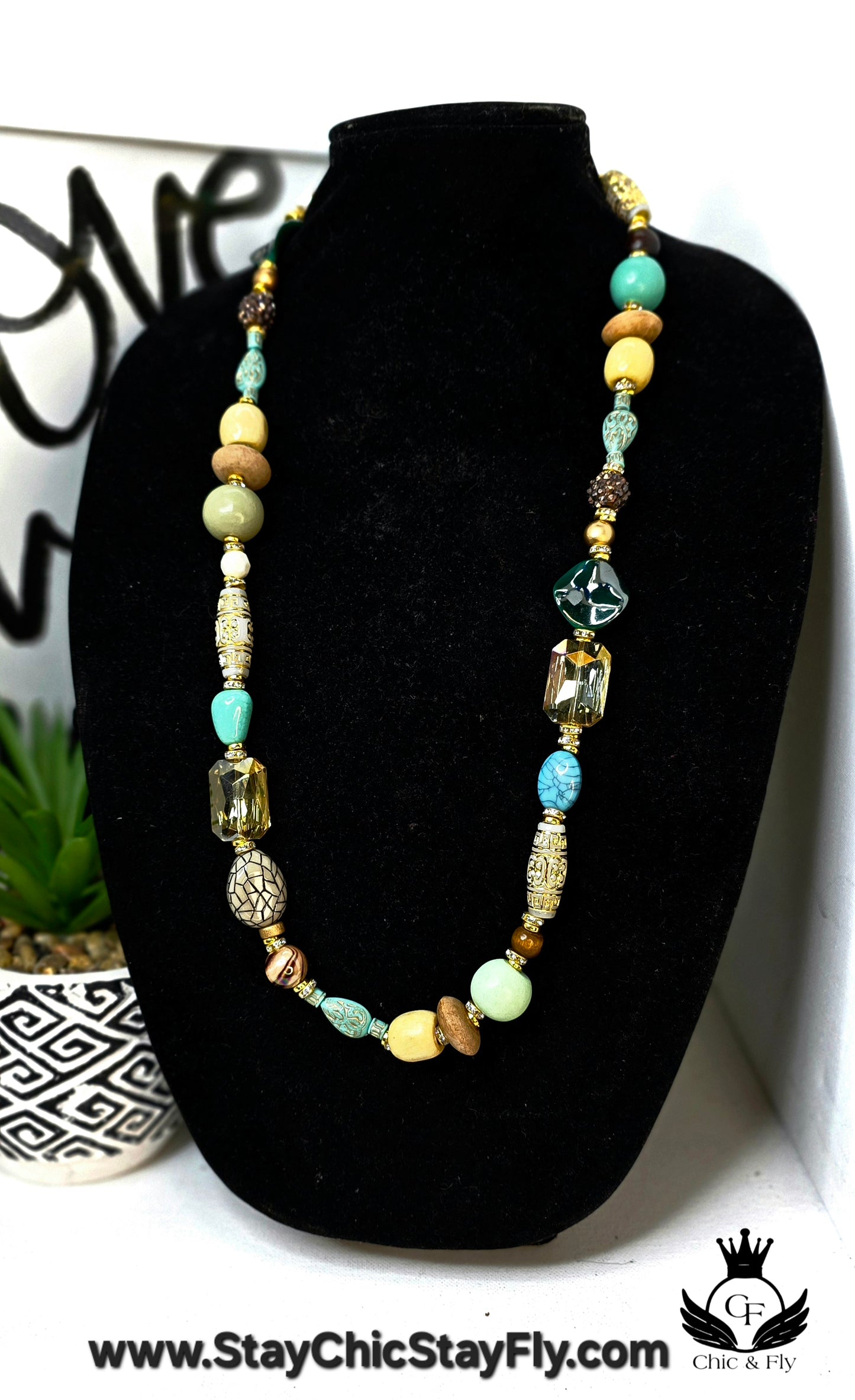 Ms. Jade Necklace, Brown, Turqouise, and Gold Chic Junk Collection image 0