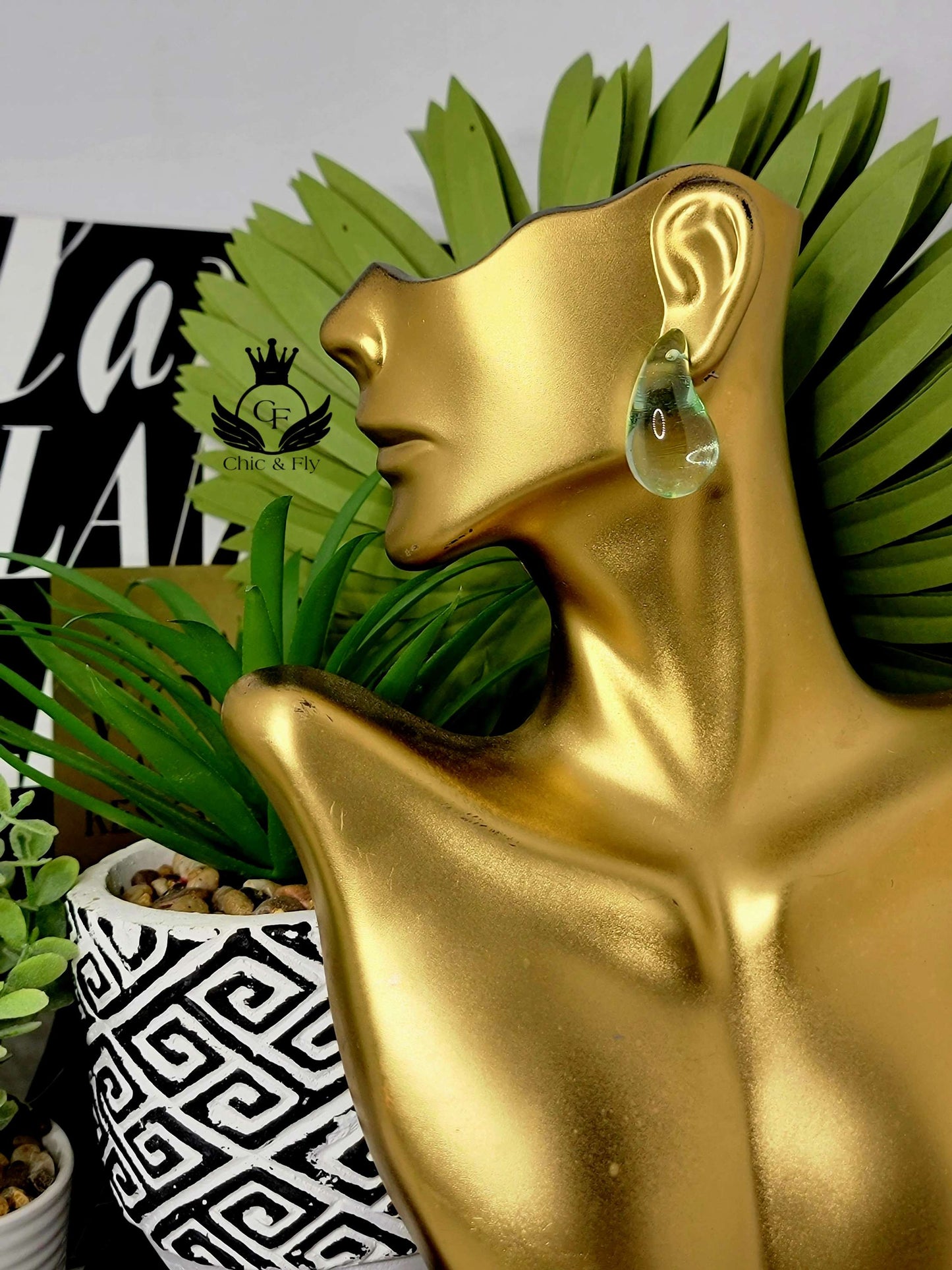 Ms. Terra Transparent Green Bauble Tear Drop Earring image 0