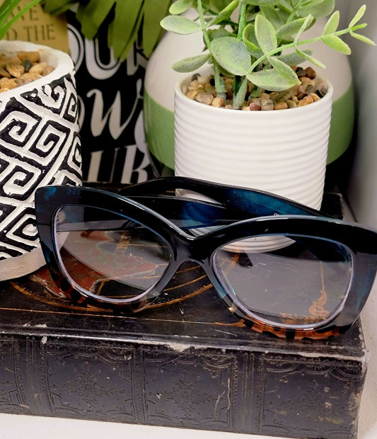 Ms.Natalie Cute Fashion Glasses Deep Teal and Tortoise image 1