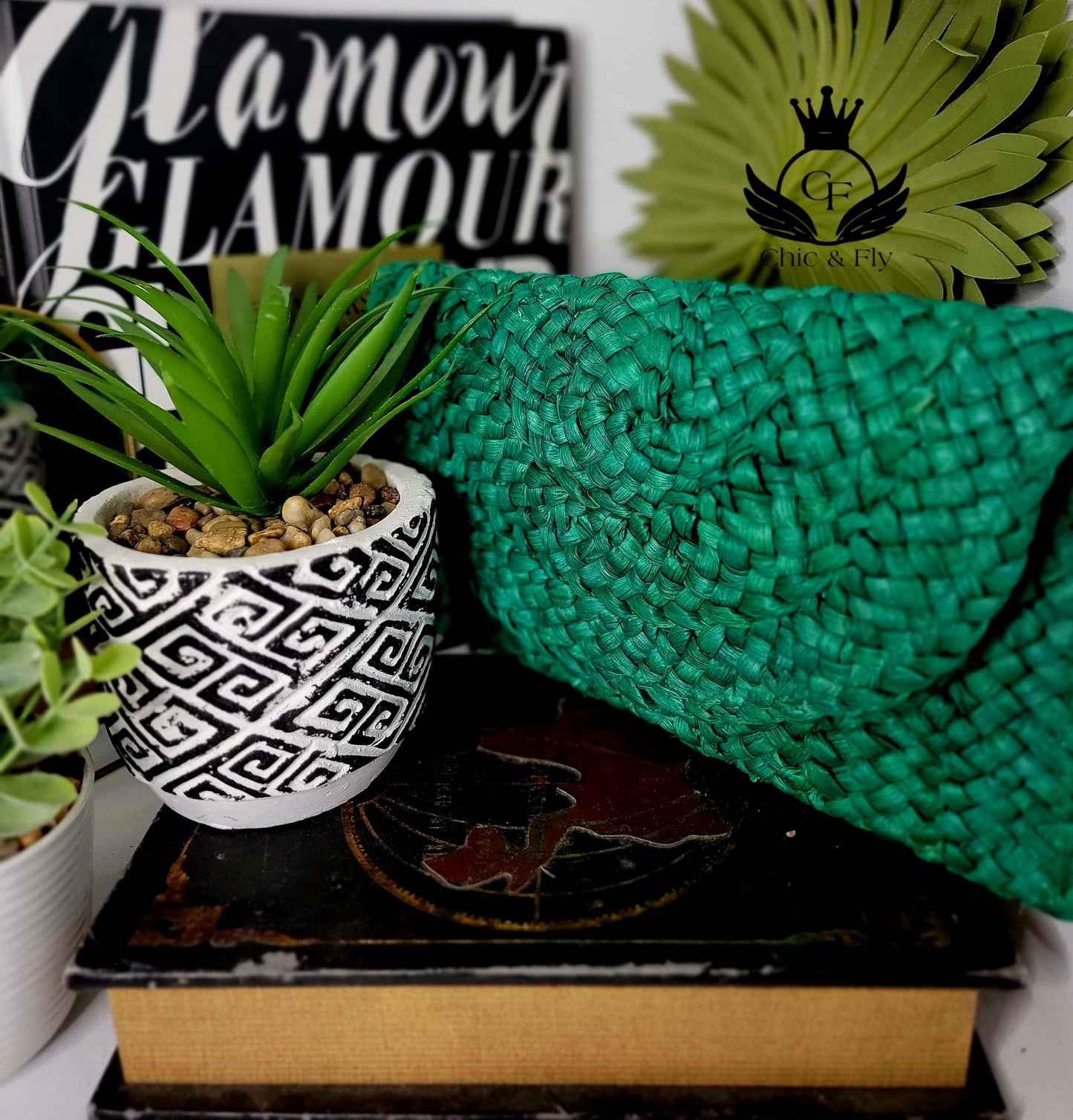 Ms. Stranese Green Small Straw Clutch image 0