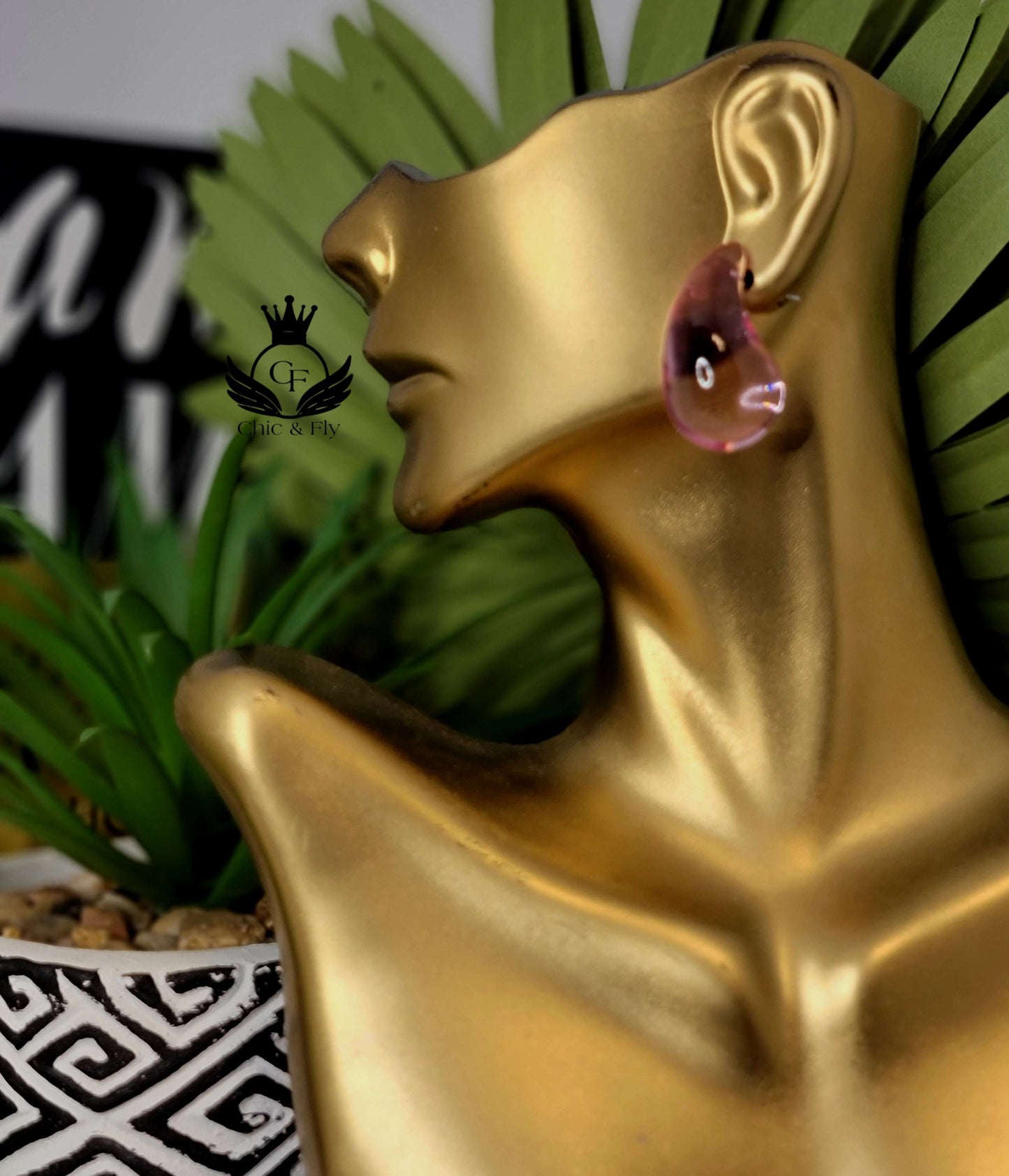 Ms. Terra Transparent Pink Bauble Tear Drop Earring image 0