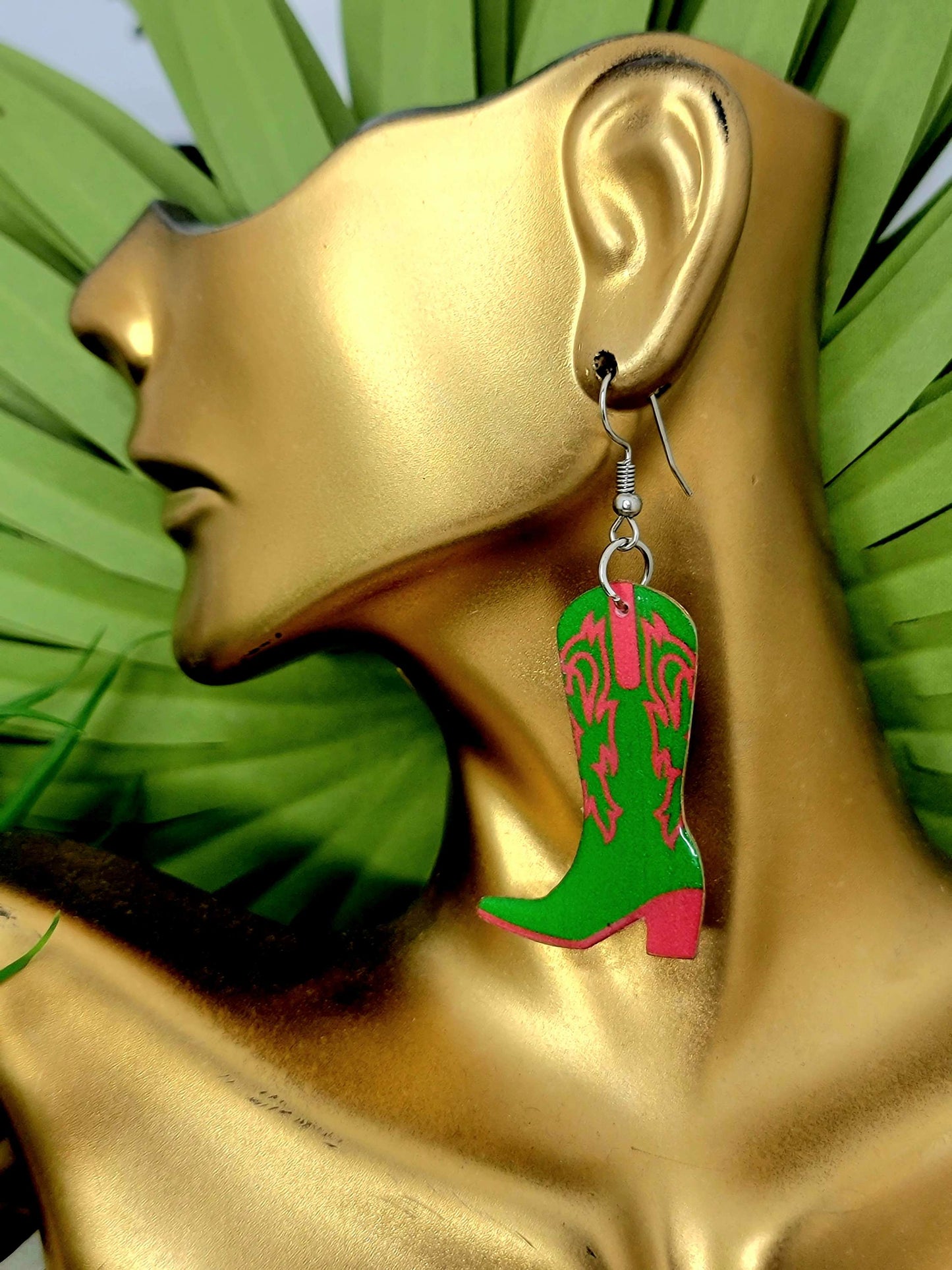 Ms.Bey Pink and Green Cow Girl Boots image 0