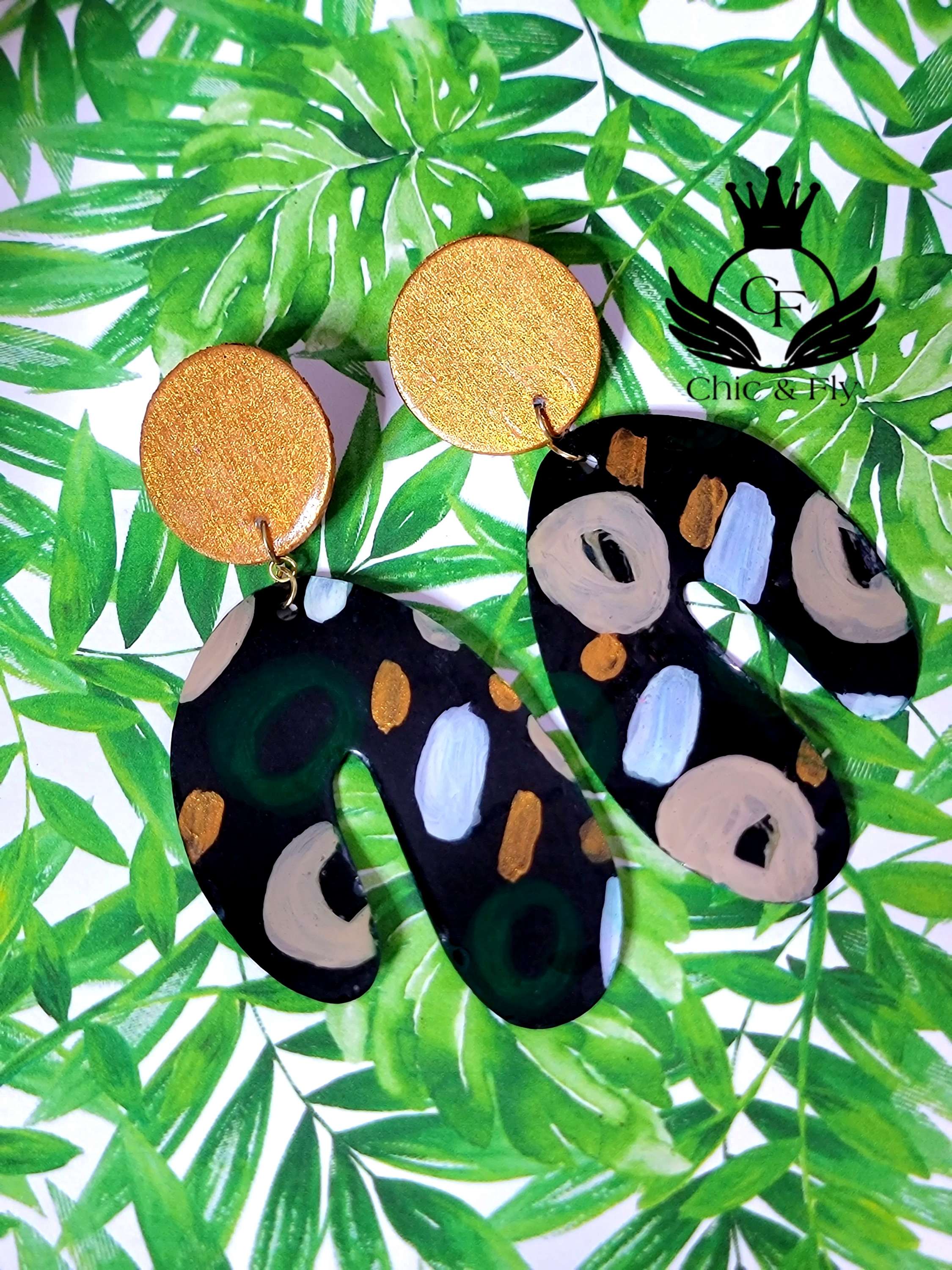 Ms.Genesis Green Gold Taupe and Pearl White Fashion Earrings by Chic and Fly  image 1