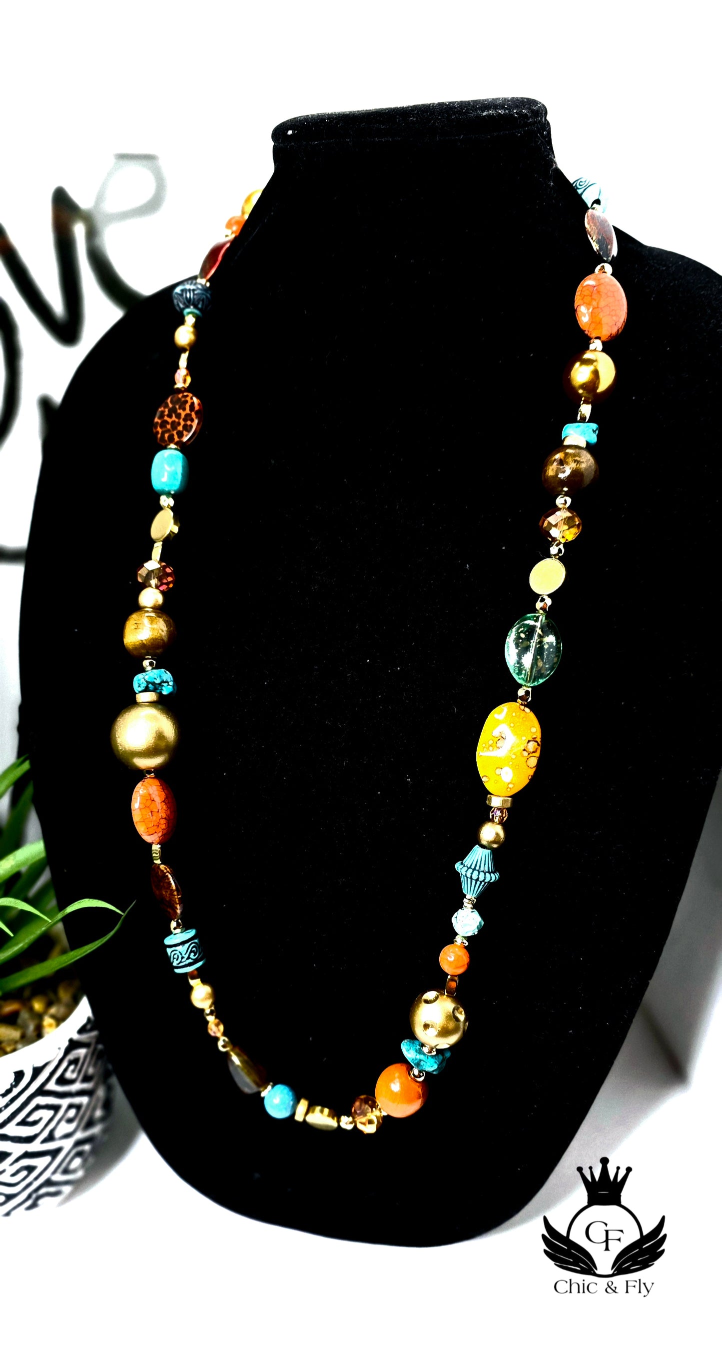 Ms. Ornessa Necklace, Brown,  Orange, Turqouise, and Gold  Chic Junk Collection  image 1
