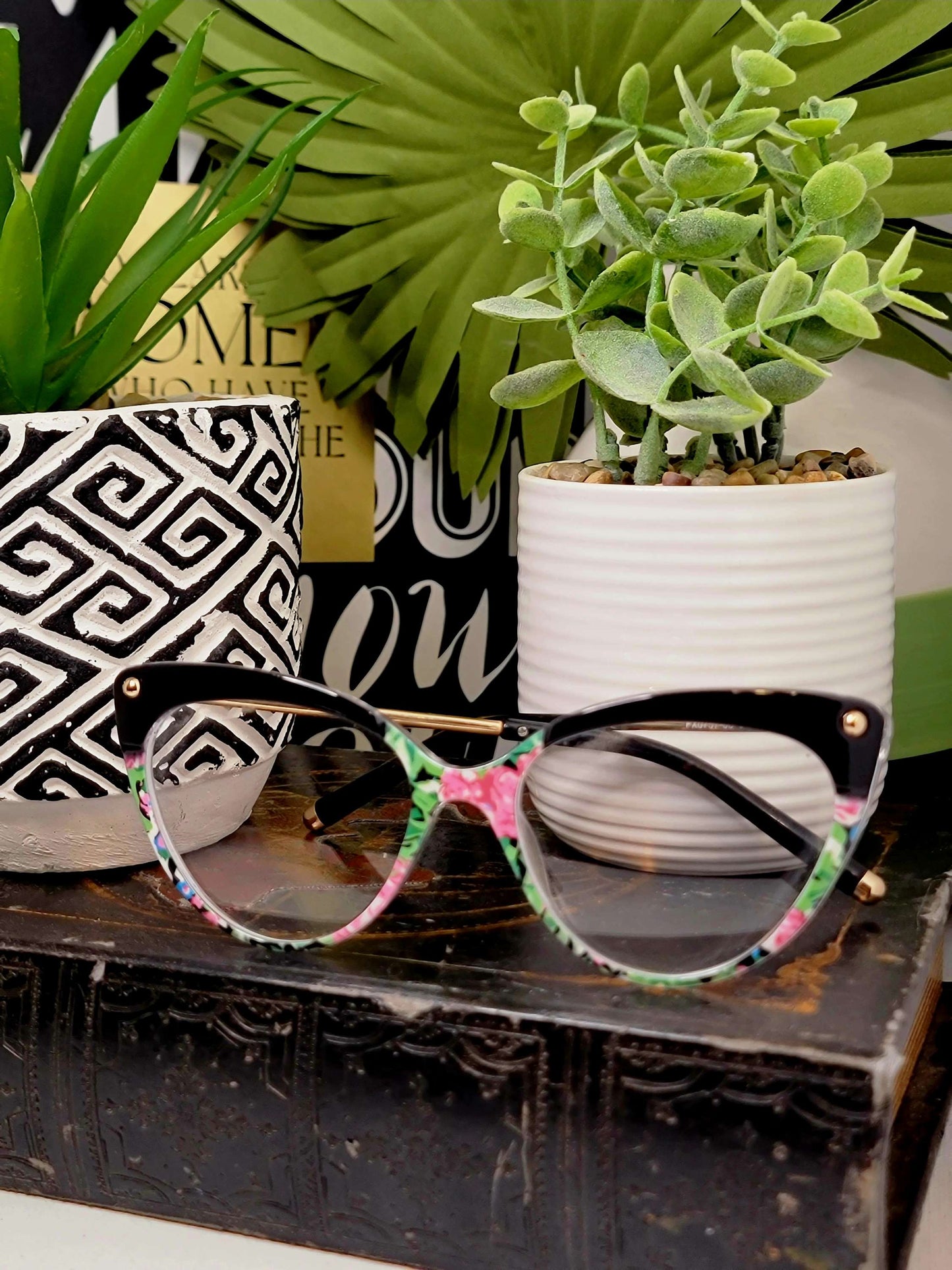 Ms. Patricia Super cute Pink and Green Floral Fashion Glasses image 1