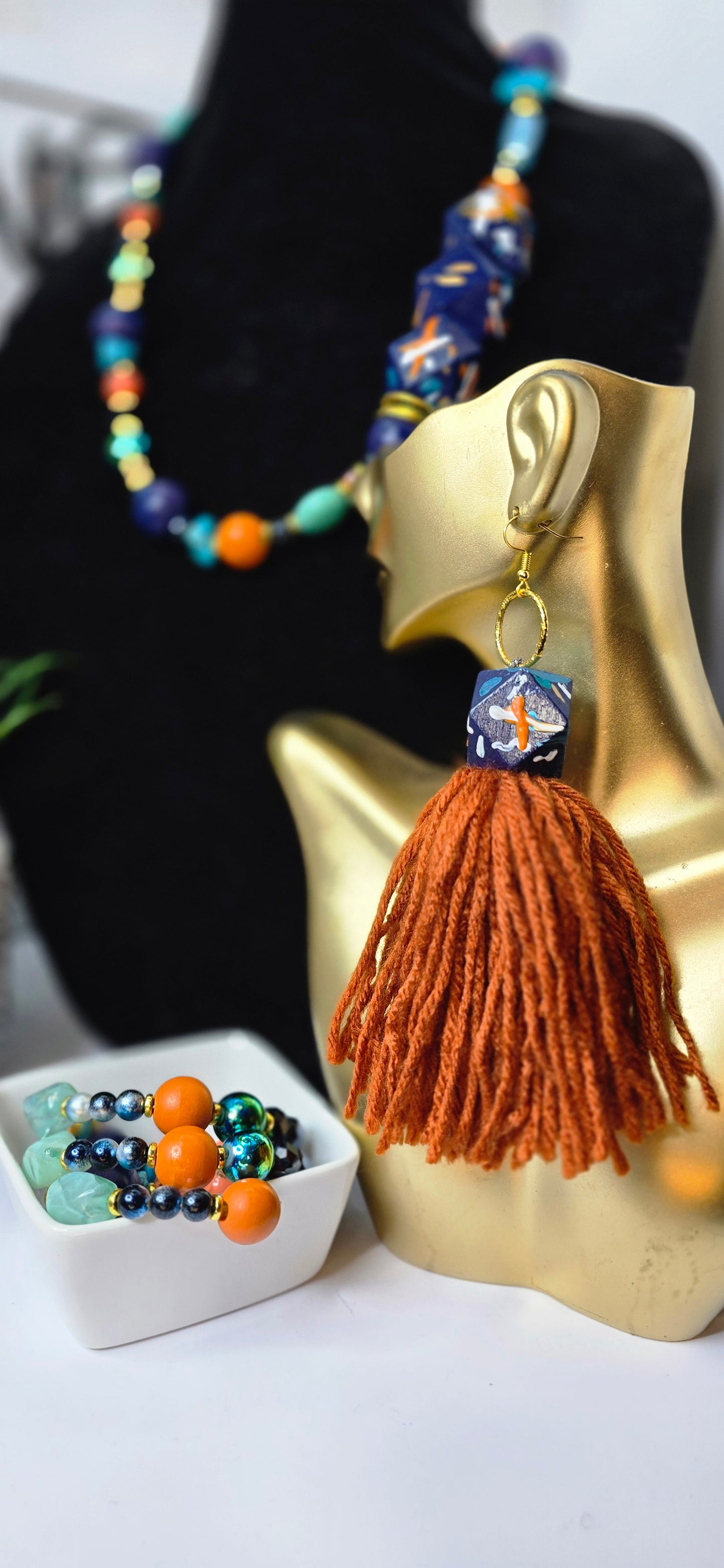 Ms. Nina Necklace, Navy Blue,  Orange, Turqouise, White and Gold   image 6