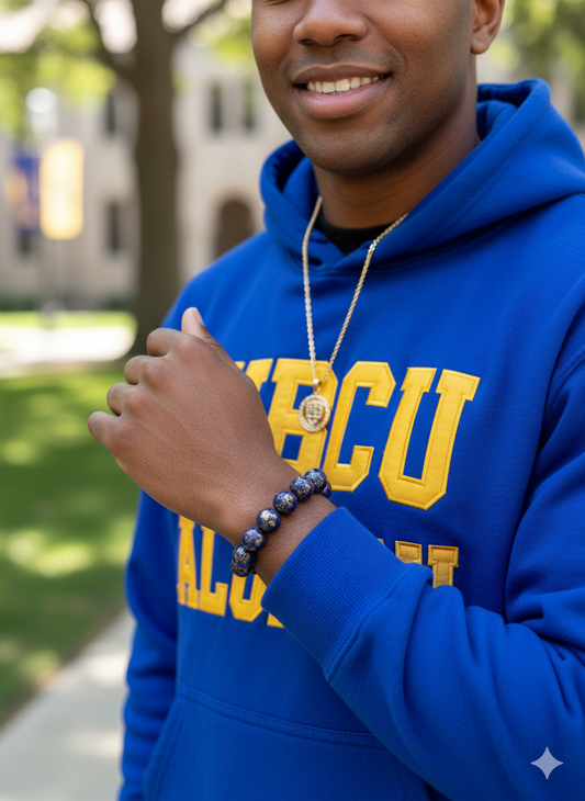 Unisex Beaded Blue and Gold Bracelet