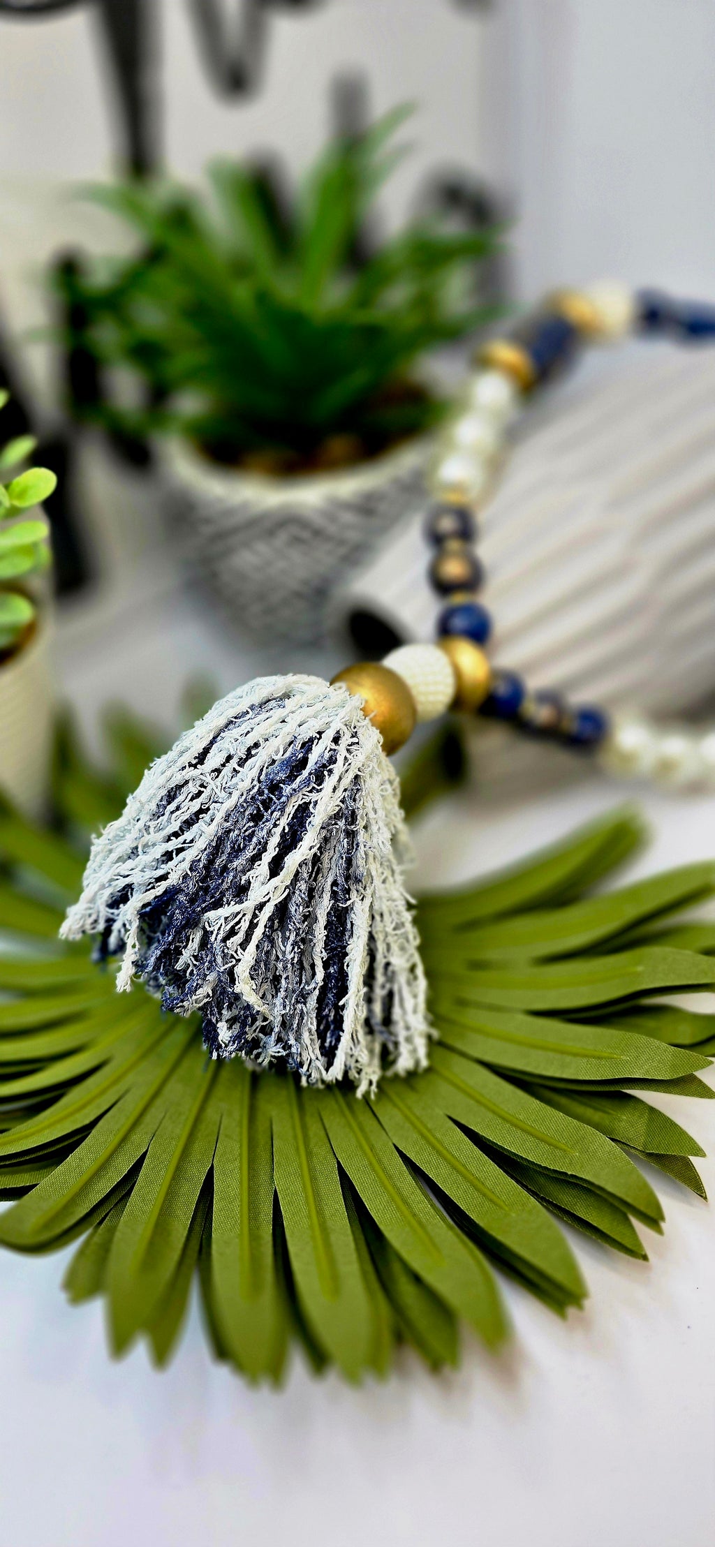 Ms. Denim Necklace, Denim Blue, White and Gold