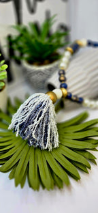 Ms. Denim Necklace, Denim Blue, White and Gold