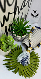 Ms. Denim Necklace, Denim Blue, White and Gold