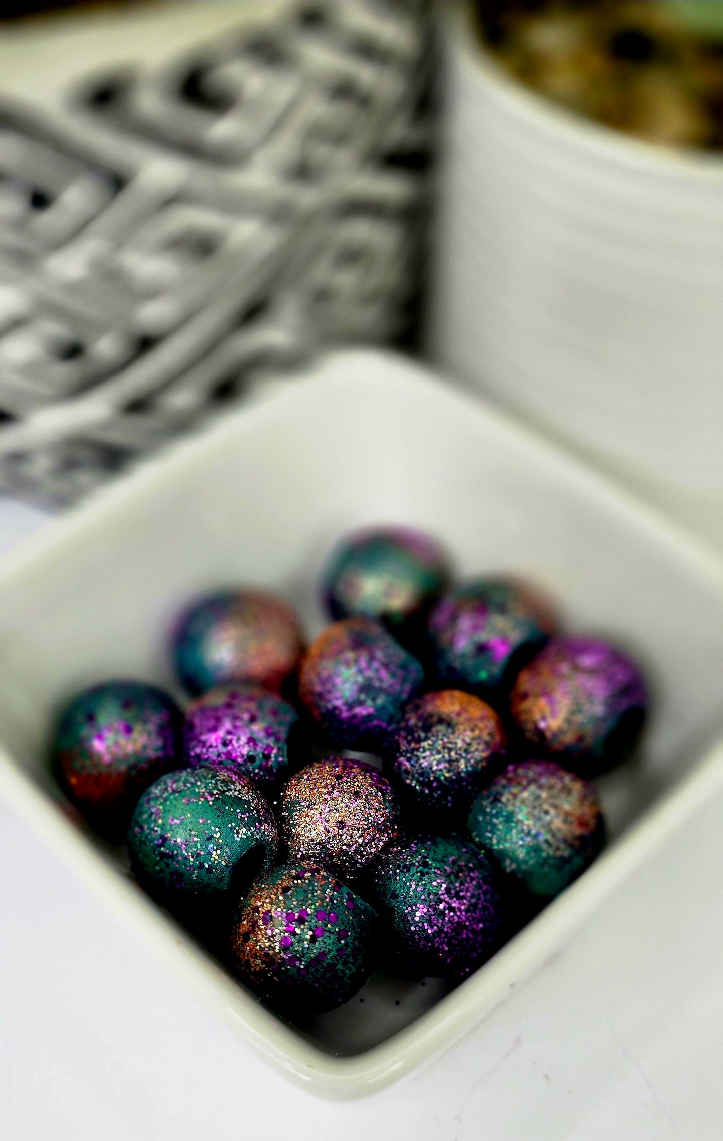 Purple Orange and Turquoise with Glitter Flakes