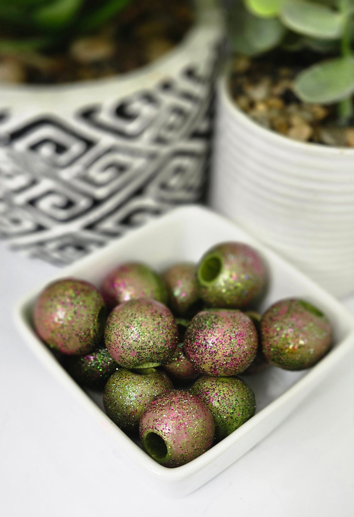 Wicked Pink and Green Glitter Beads