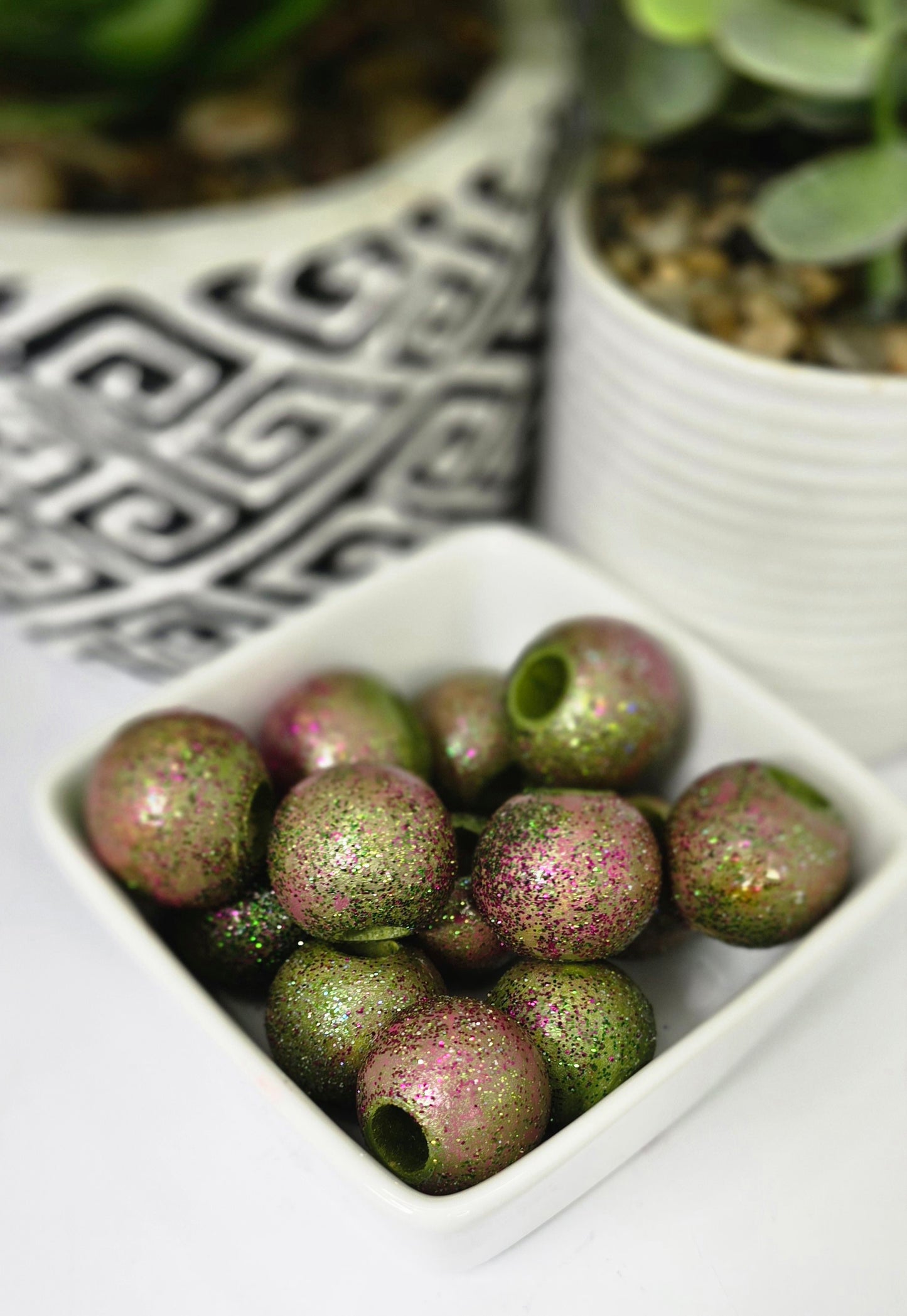 Wicked Pink and Green Glitter Beads