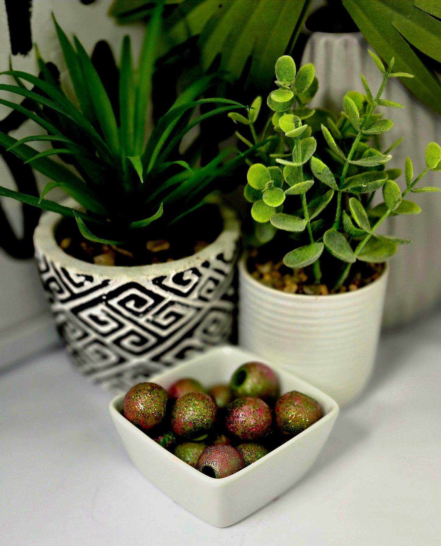 Wicked Pink and Green Glitter Beads