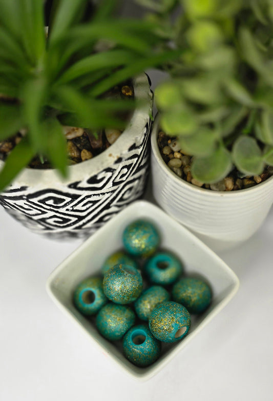 Turquoise with Gold Glitter Flakes