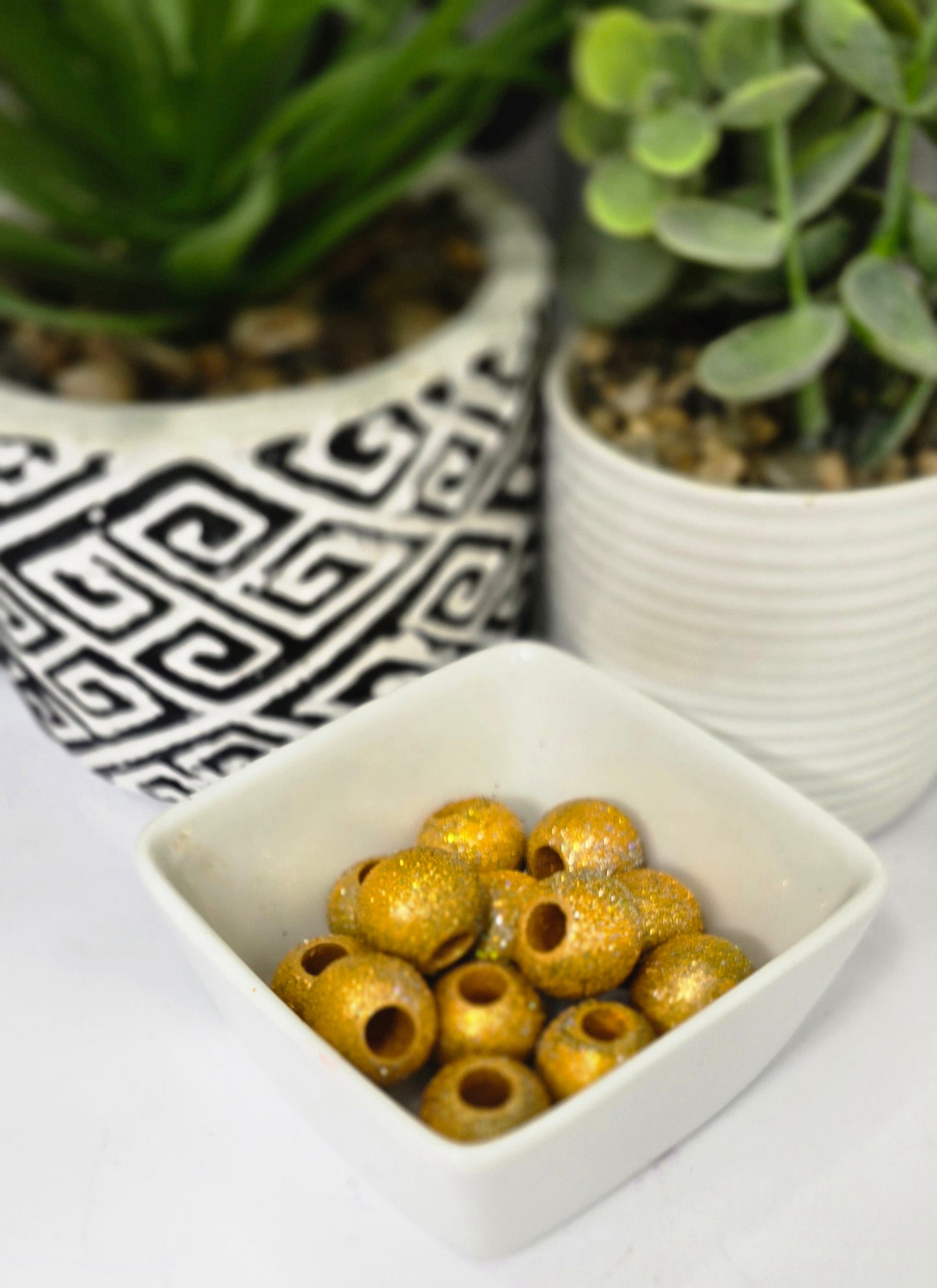 Gold Beads with Gold Glitter Flakes