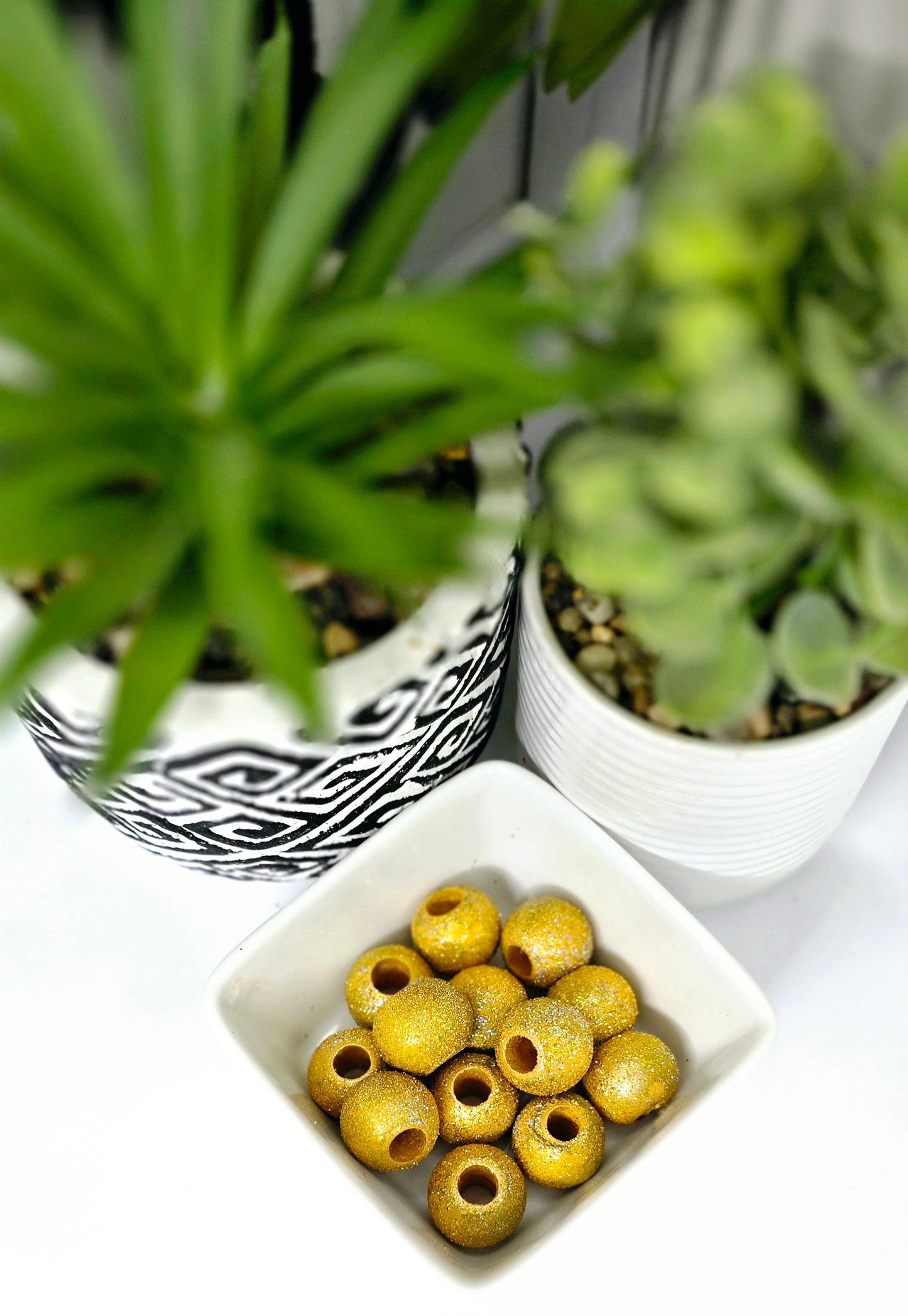 Gold Beads with Gold Glitter Flakes