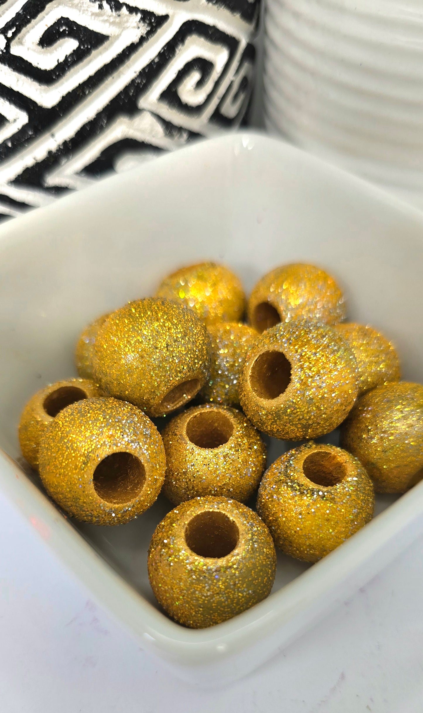 Gold Beads with Gold Glitter Flakes