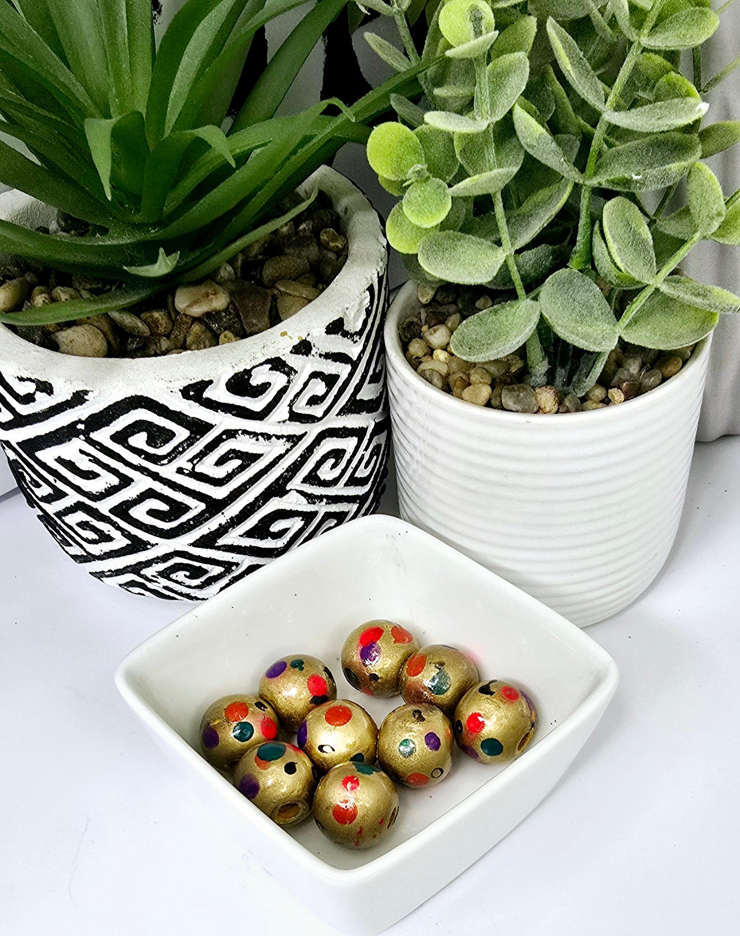 Gold Pink Purple Turquoise Black and Orange Polka Dot Beads