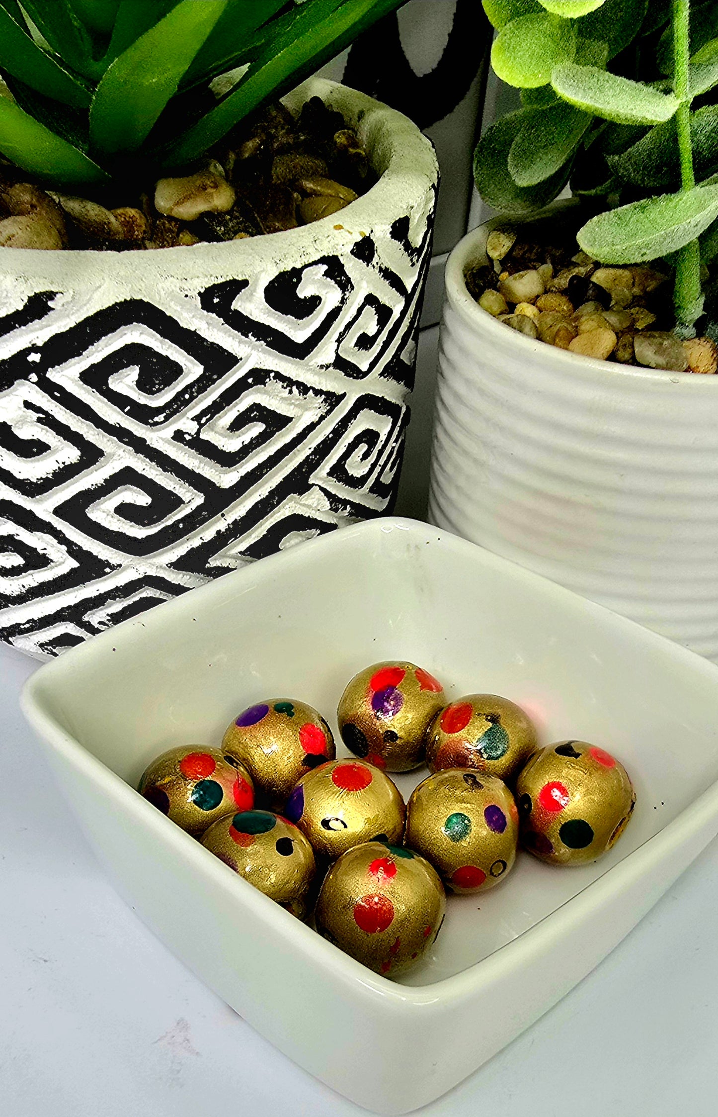 Gold Pink Purple Turquoise Black and Orange Polka Dot Beads