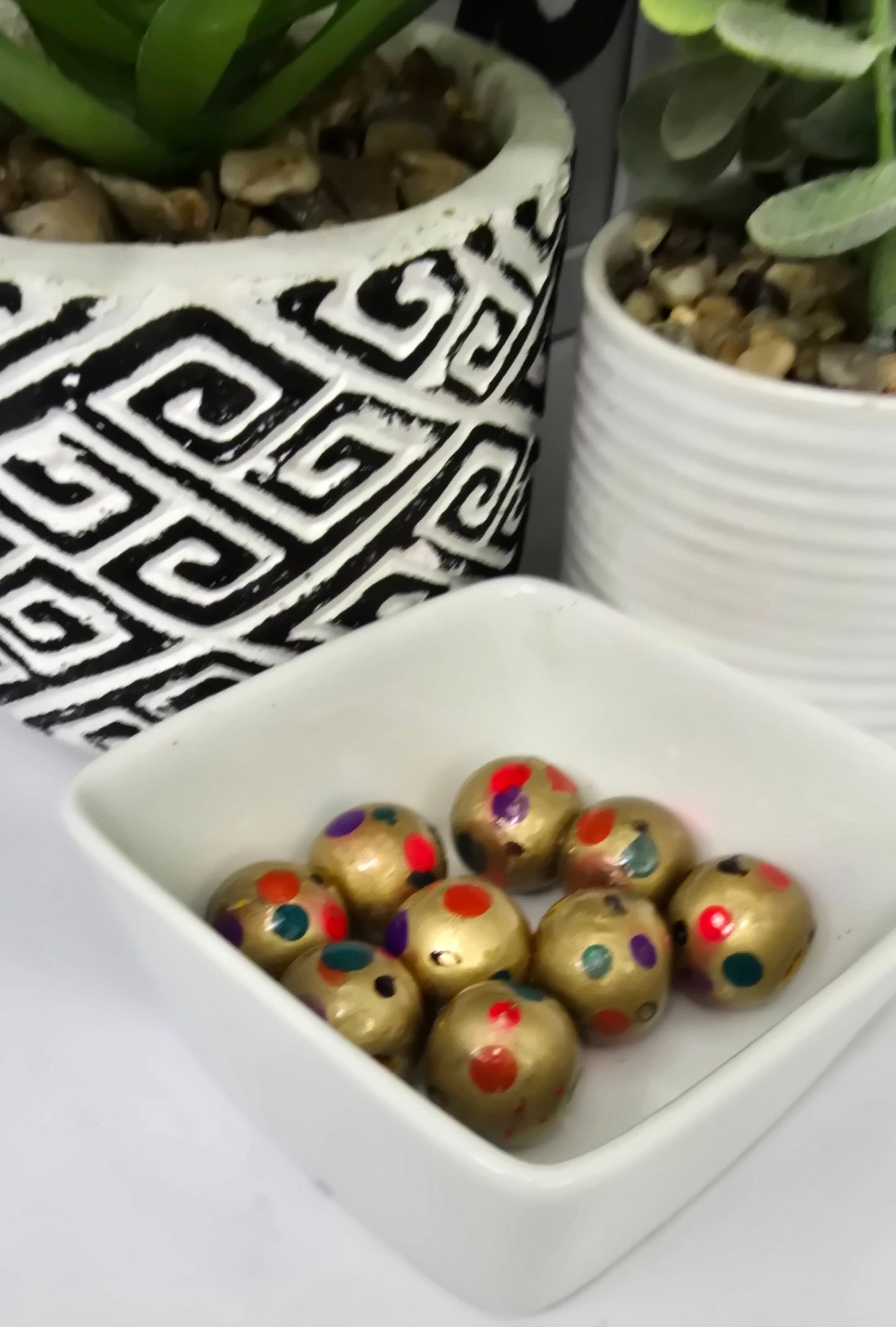 Gold Pink Purple Turquoise Black and Orange Polka Dot Beads