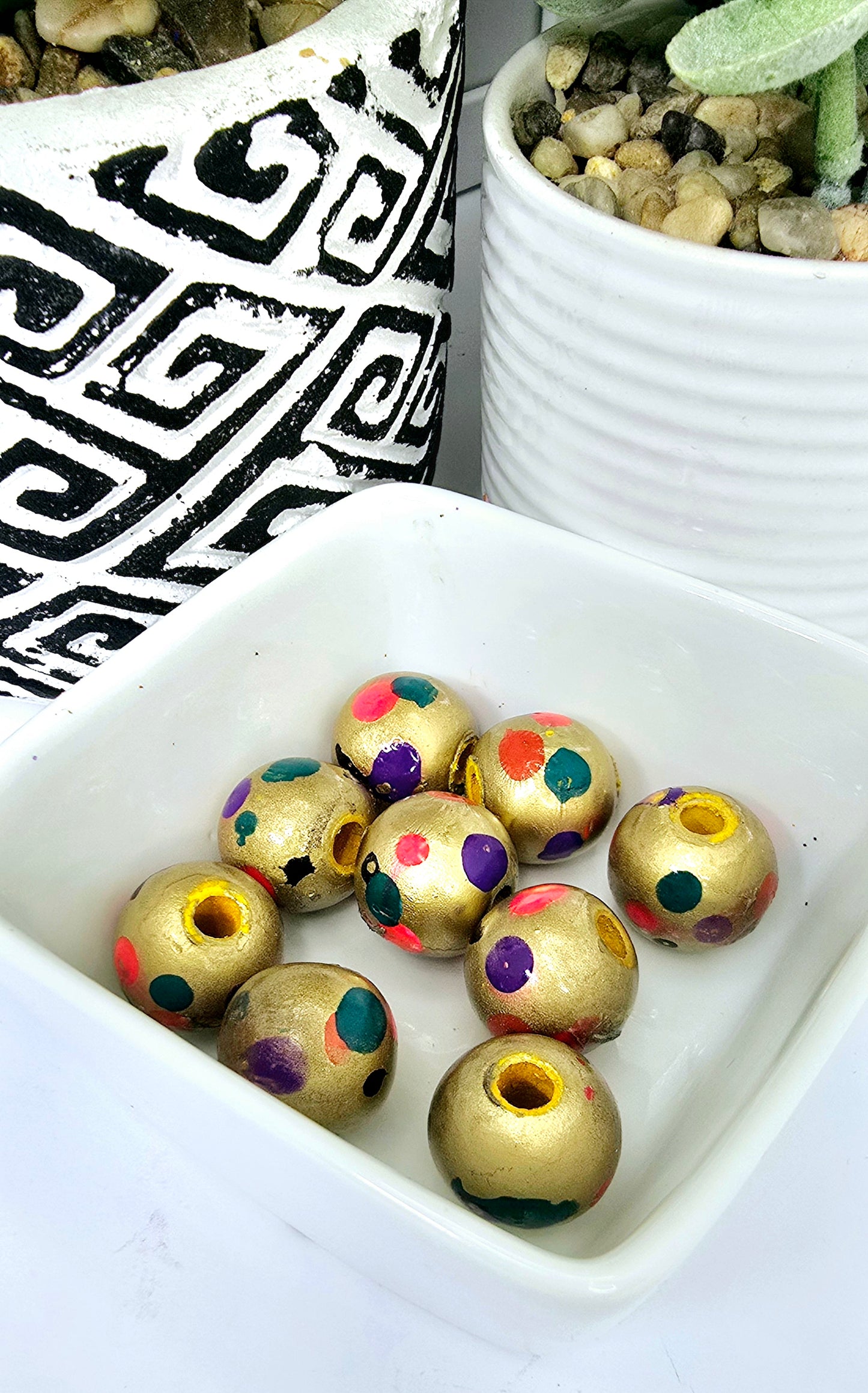 Gold Pink Purple Turquoise Black and Orange Polka Dot Beads