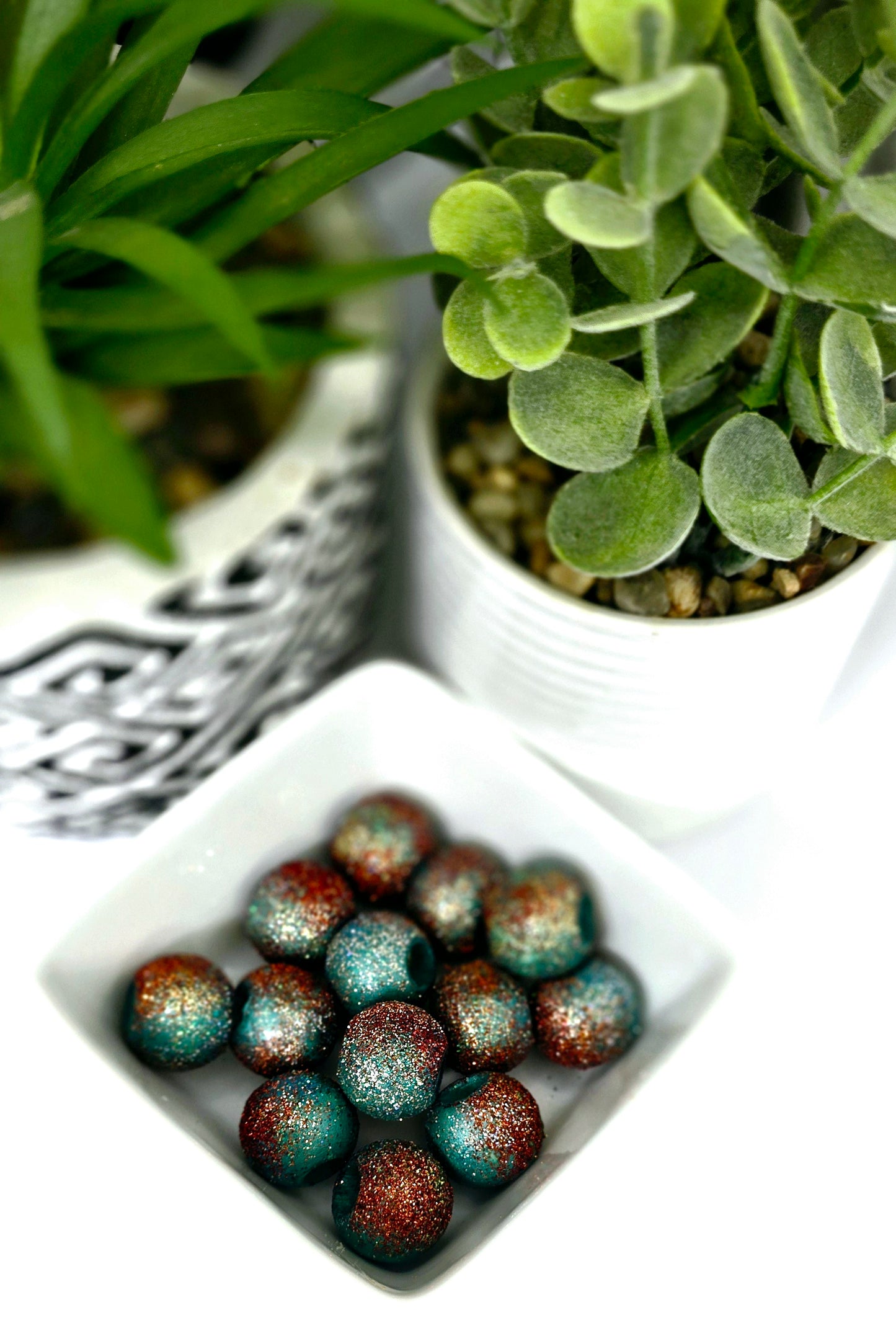 Burnt Orange Turquoise and Gold Glitter Beads