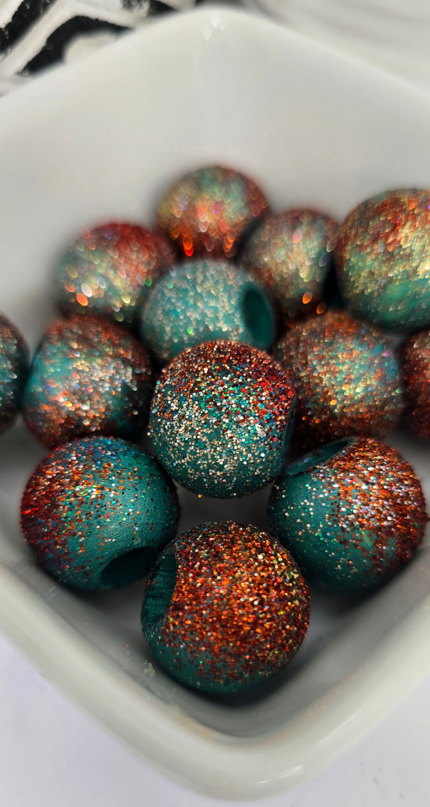 Burnt Orange Turquoise and Gold Glitter Beads