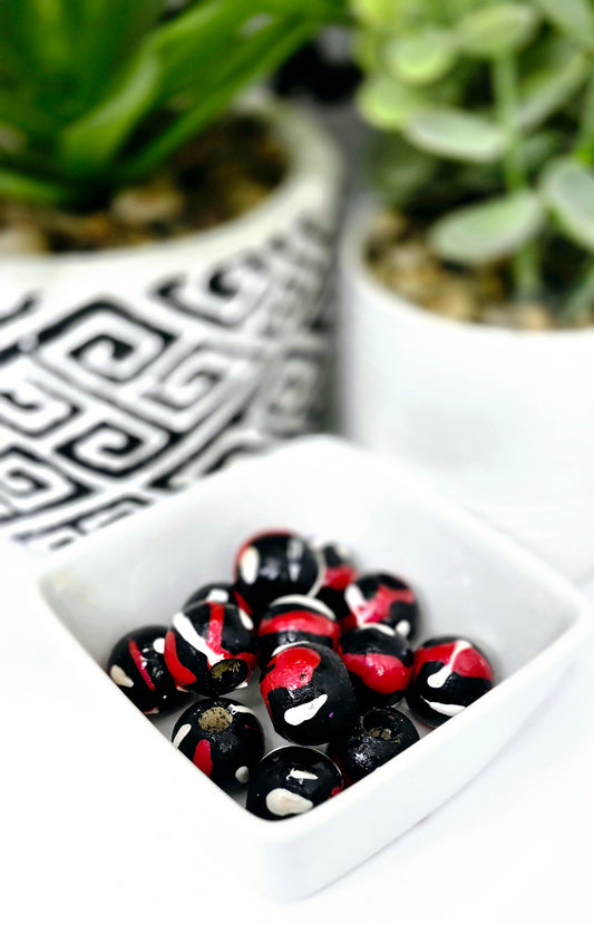 Red Black and White Hand-Painted Beads