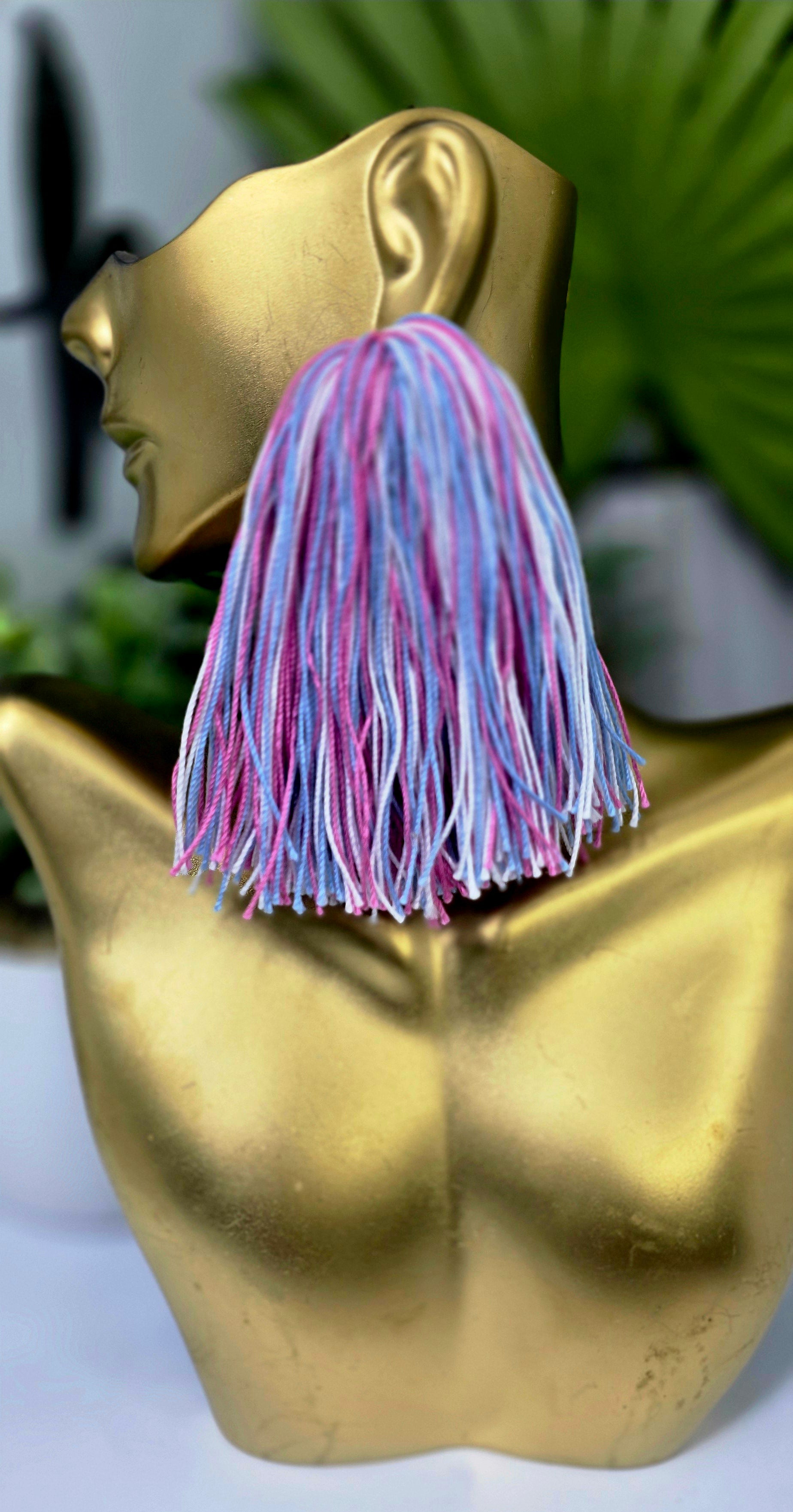 Pink and Light Blue Jack and Jill Inspired Tassel Earrings – Sassy, Lightweight, Bold & Statement-Making