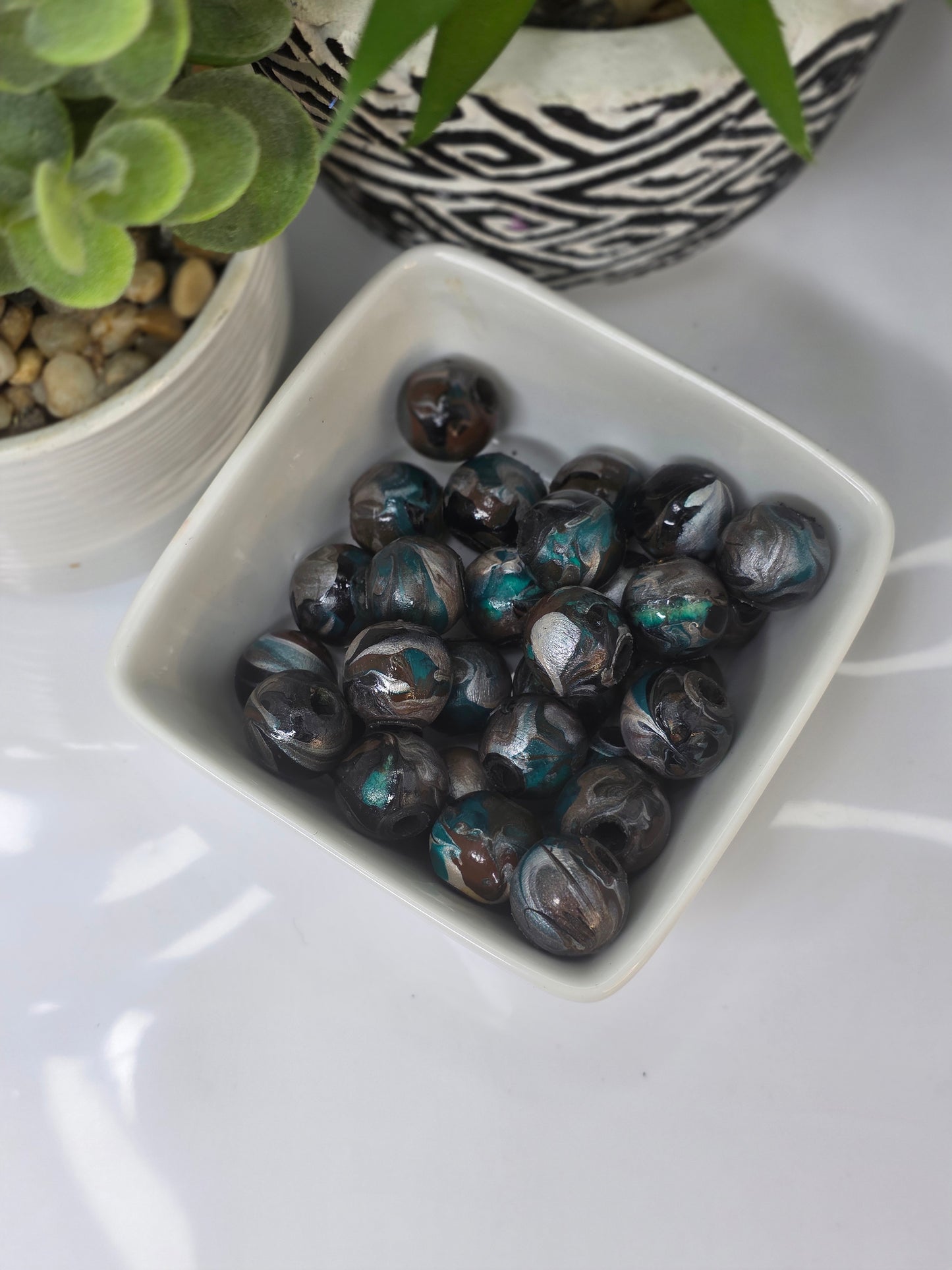 Brown, Pearl, Teal and Black