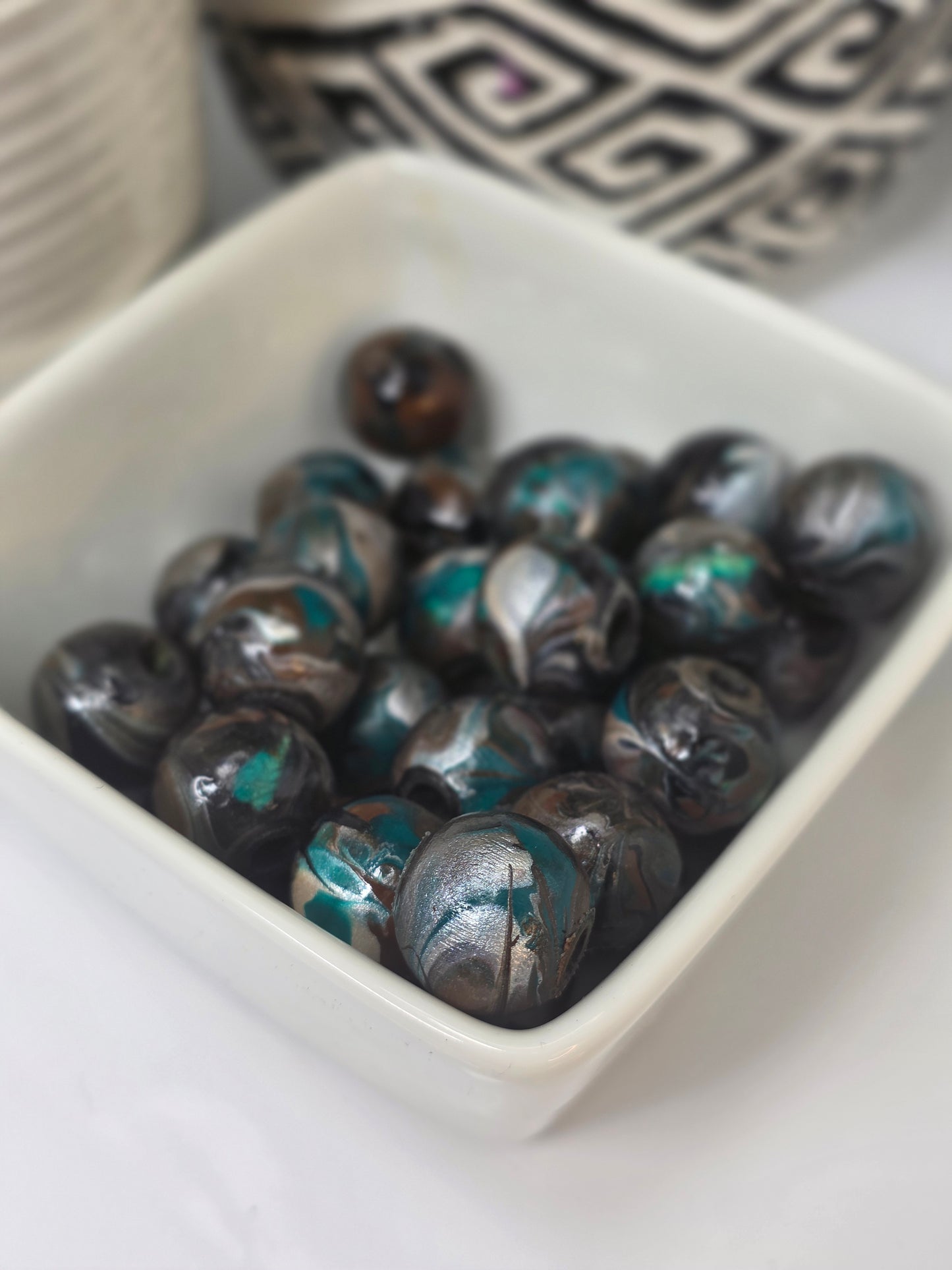 Brown, Pearl, Teal and Black