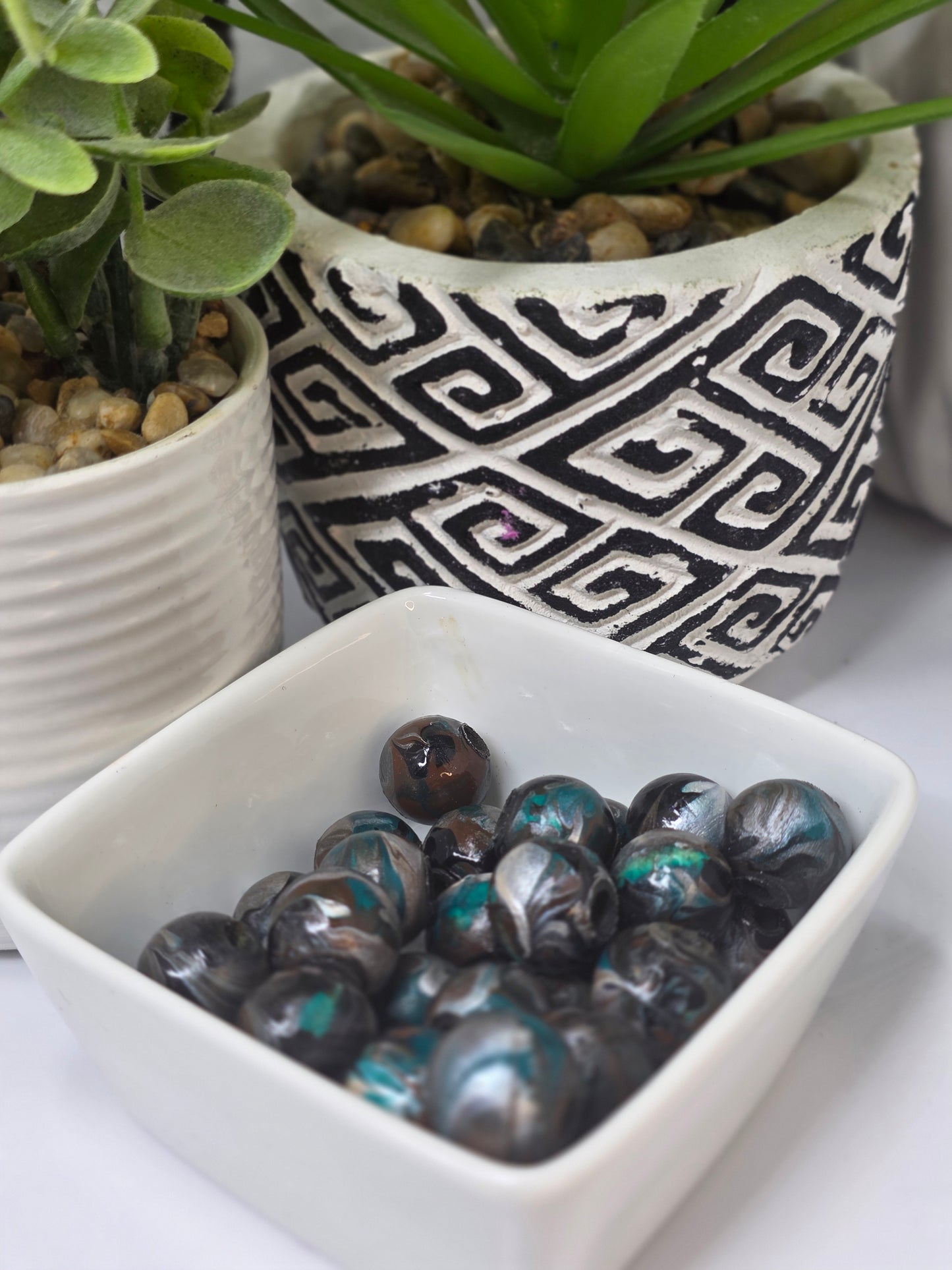 Brown, Pearl, Teal and Black