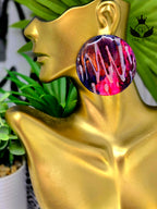 Ms. Constance Hand-painted Orange, Neon Pink, Blue oversized oval stud earring