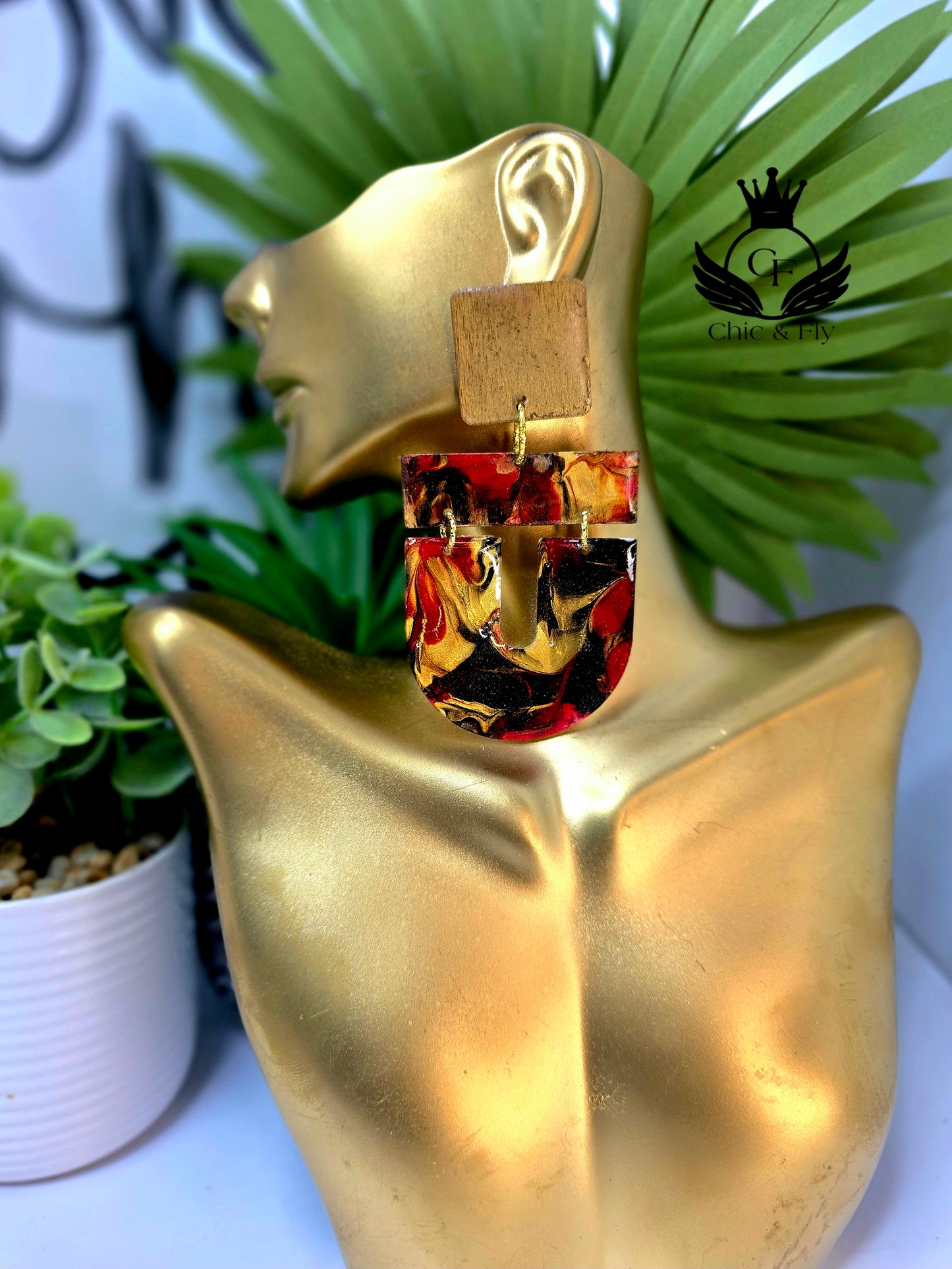 Ms.Fierce Red Black Gold Dangle drop earrings