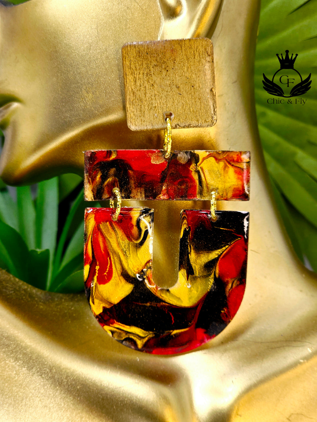 Ms.Fierce Red Black Gold Dangle drop earrings