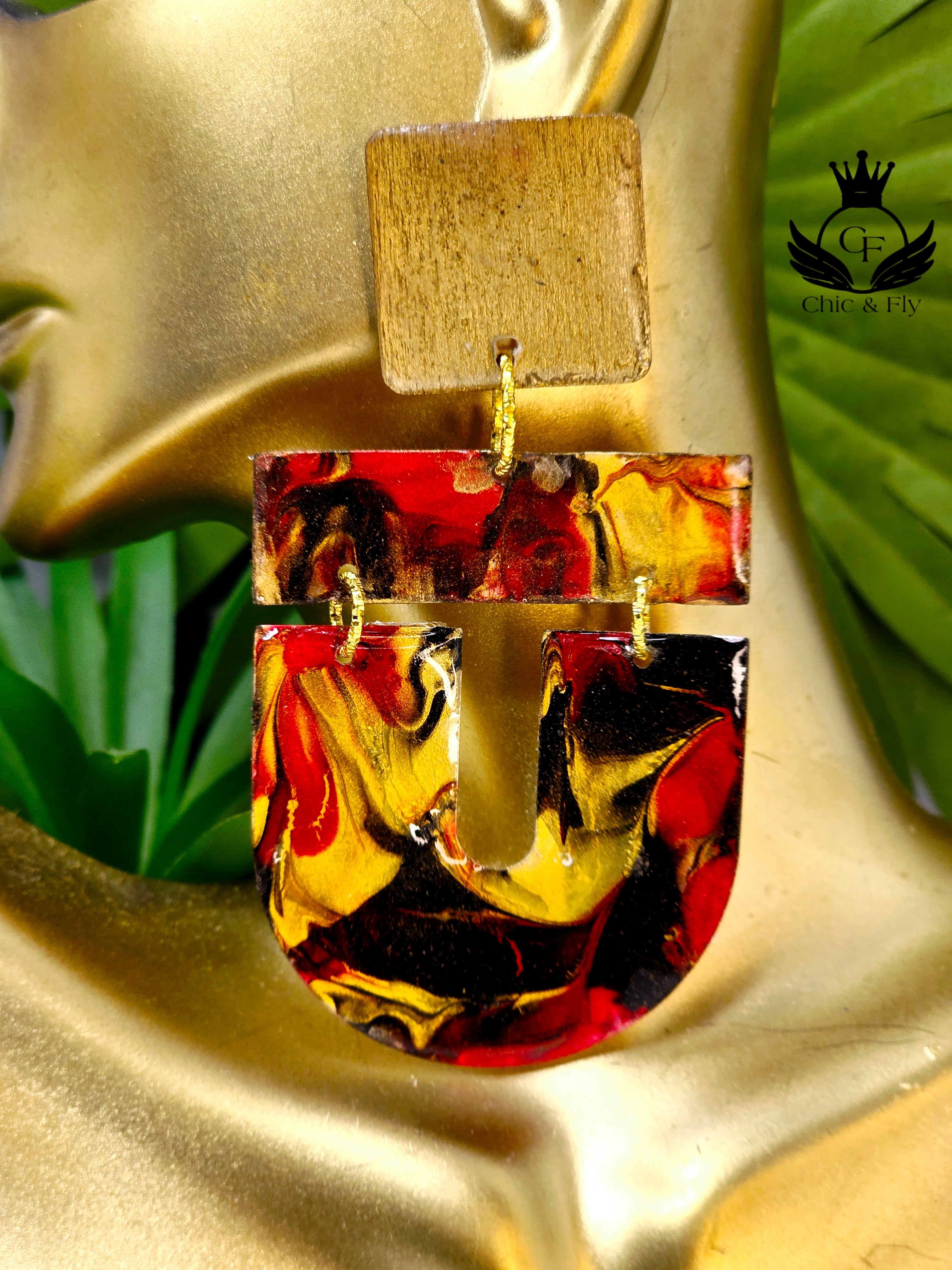 Ms.Fierce Red Black Gold Dangle drop earrings