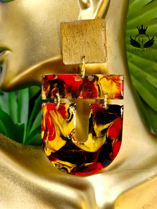 Ms.Fierce Red Black Gold Dangle drop earrings
