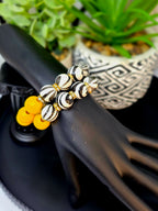 Black and Yellow Hand Painted Beaded Bracelet, Colorful Artisan Statement Jewelry Gift